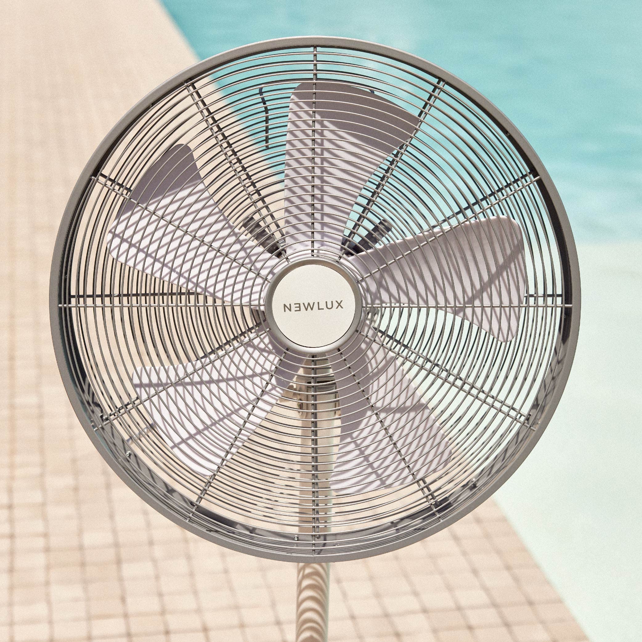 Newlux - Standventilator W1250 Smart mit 5 Flügeln mit Ø 40 cm, 3 Geschwindigkeiten und Kupfermotor, Standventilator mit 90-Grad-Oszillation, Neigung 80 Grad und Höhe verstellbar bis 125 cm (weiß)