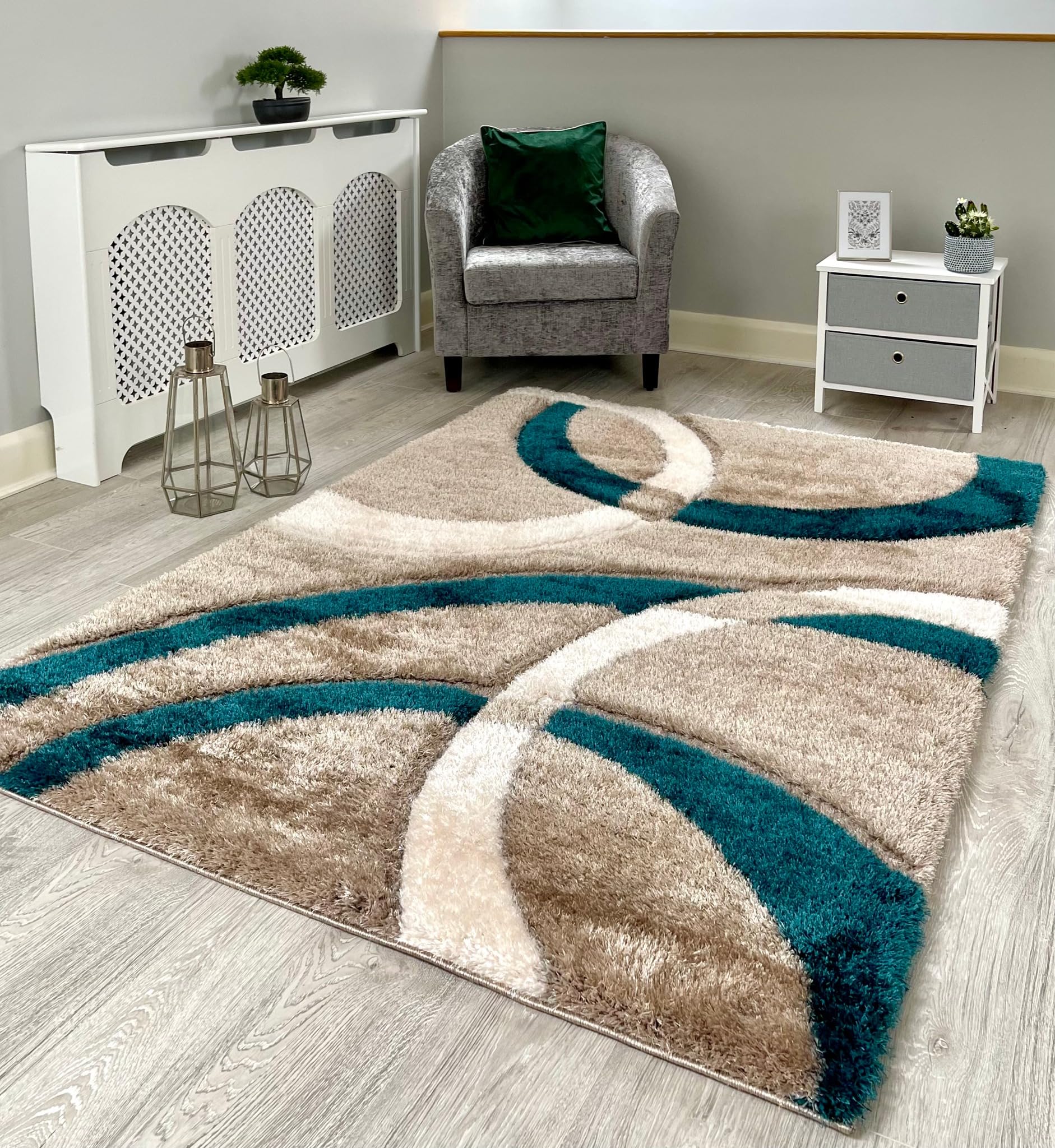 NEW JADE BEIGE CREAM LUXURIOUS THICK PILE MODERN SOFT SILKY CONTEMPORARY SHAGGY RUGS MATS UK (150X210CM)