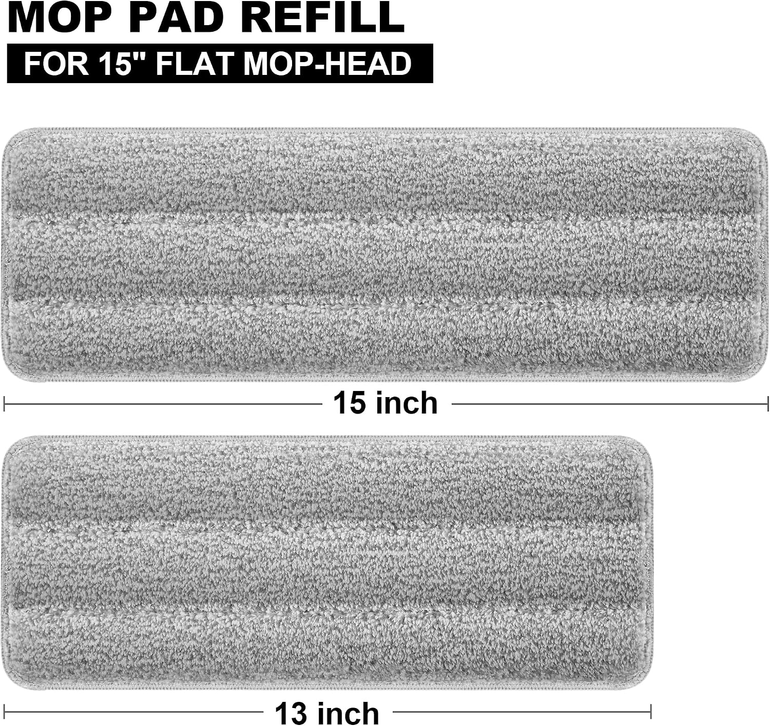 JOYMOOP Microfiber Flat Mop Pads for 13" Flat Mop System, Washable Replacement Cleaning Pads, Pack of 4, Grey and Stripe