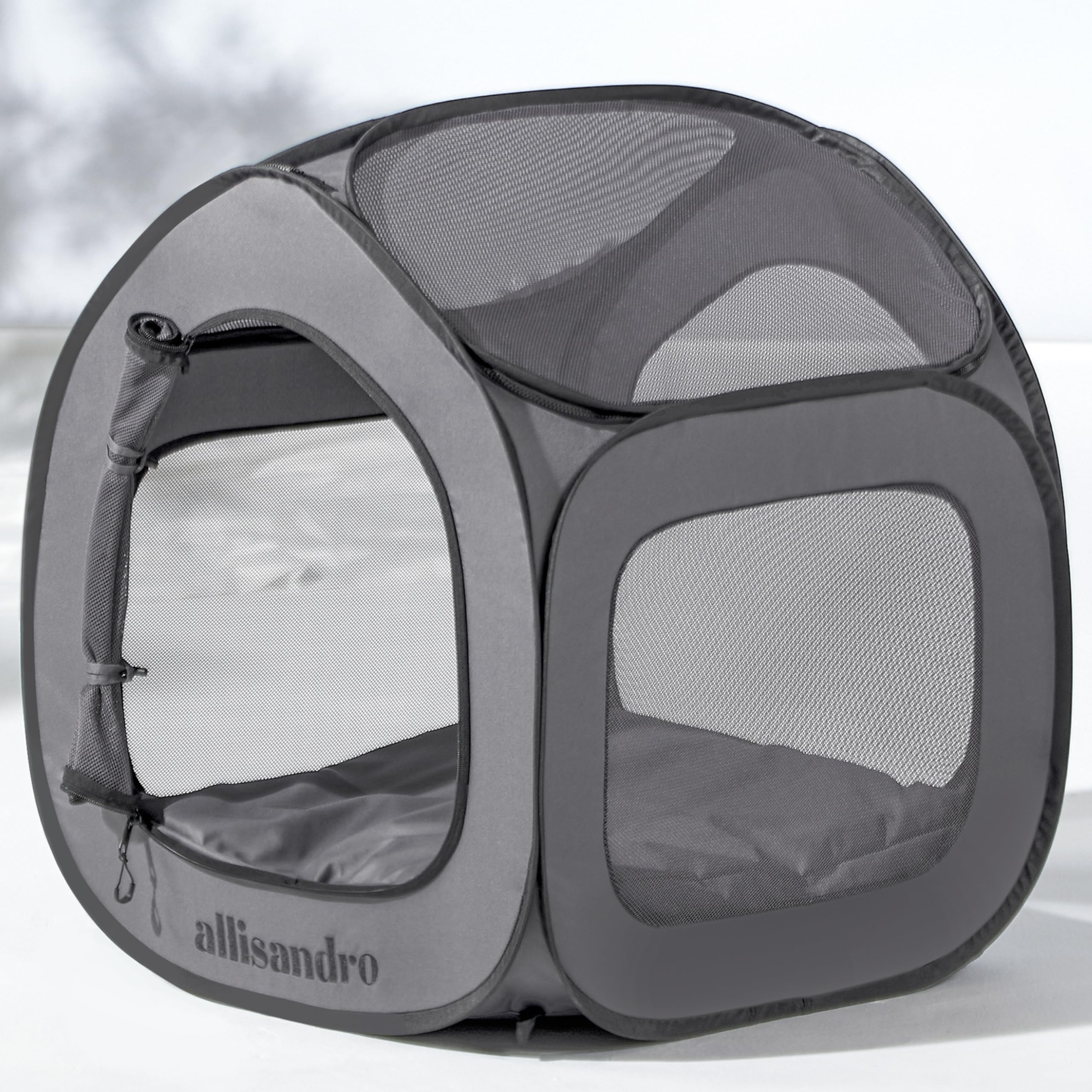 Allisandro Lightweight Dog Crate, Foldable Pop-Up Kennel for Small and Medium Dogs, Portable Dog Playpen for Indoor and Outdoor Use, Patented Travel Dog House, 26" L x 26" W x 28.5" H, Light Grey