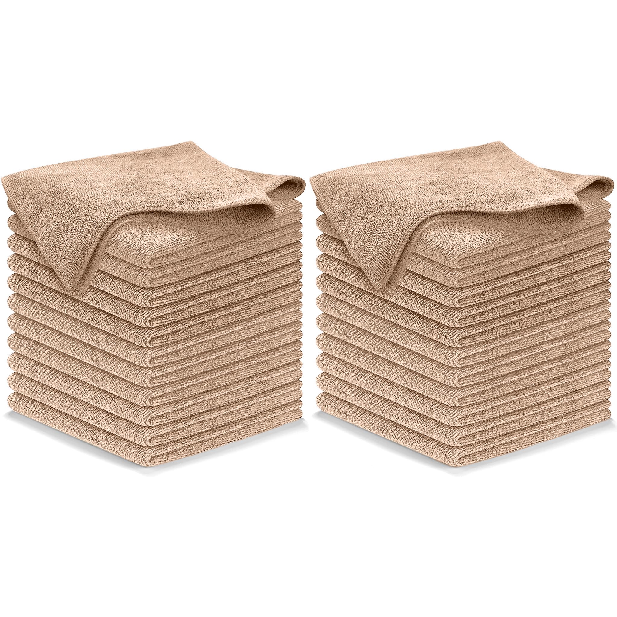 USANOOKS Microfiber Cleaning Cloth - Beige - 24Pcs (12.5x12.5 inch) High Performance - 1200 Washes, Ultra Absorbent Car Towel Traps Grime & Liquid for Streak-Free Mirror Shine - car Washing Cloth Pack of 24 Beige