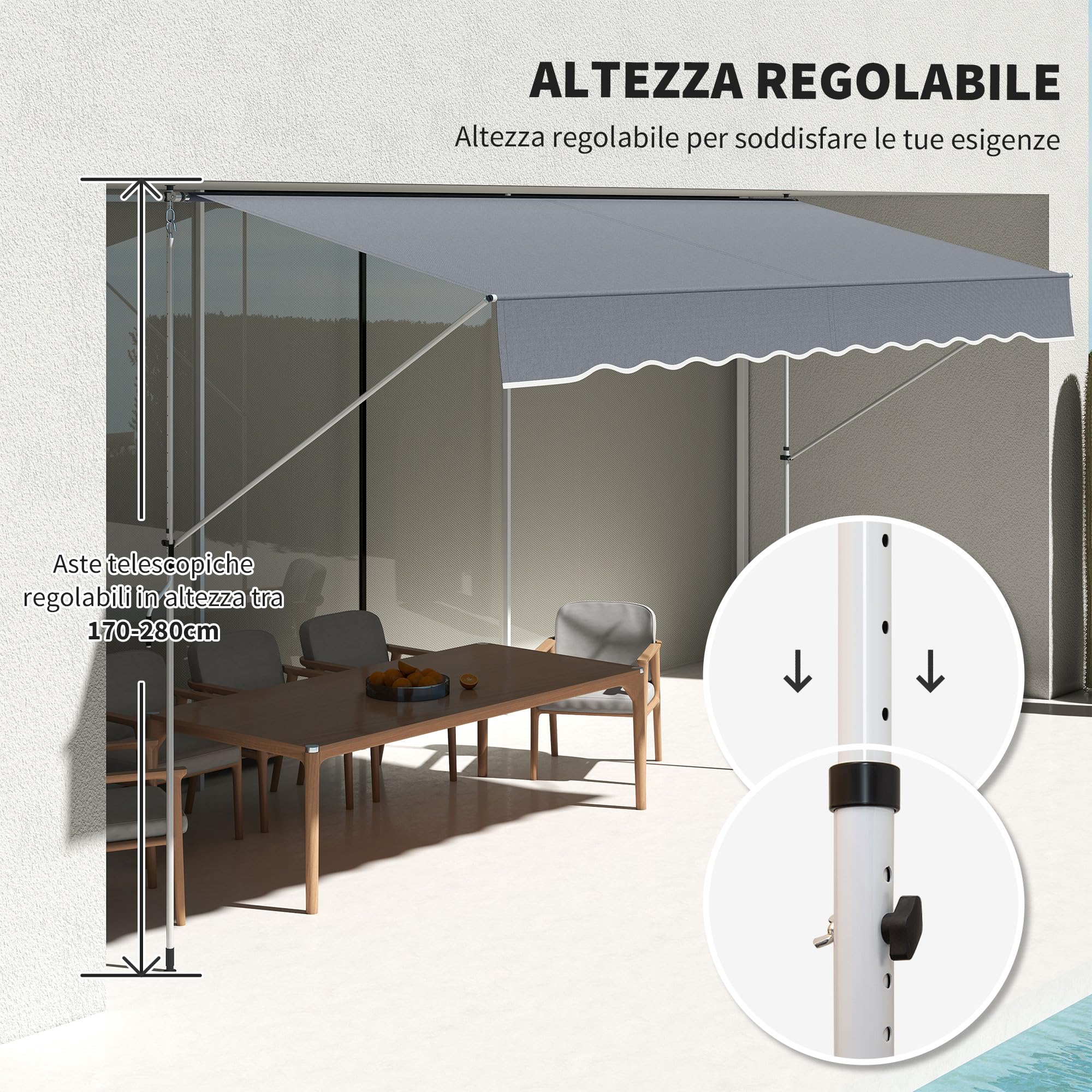 Outsunny Tenda da Sole Esterno 4x1.2m Braccio Avvolgibile Inclinazione Regolabile 0-90° Alluminio Grigio Scuro