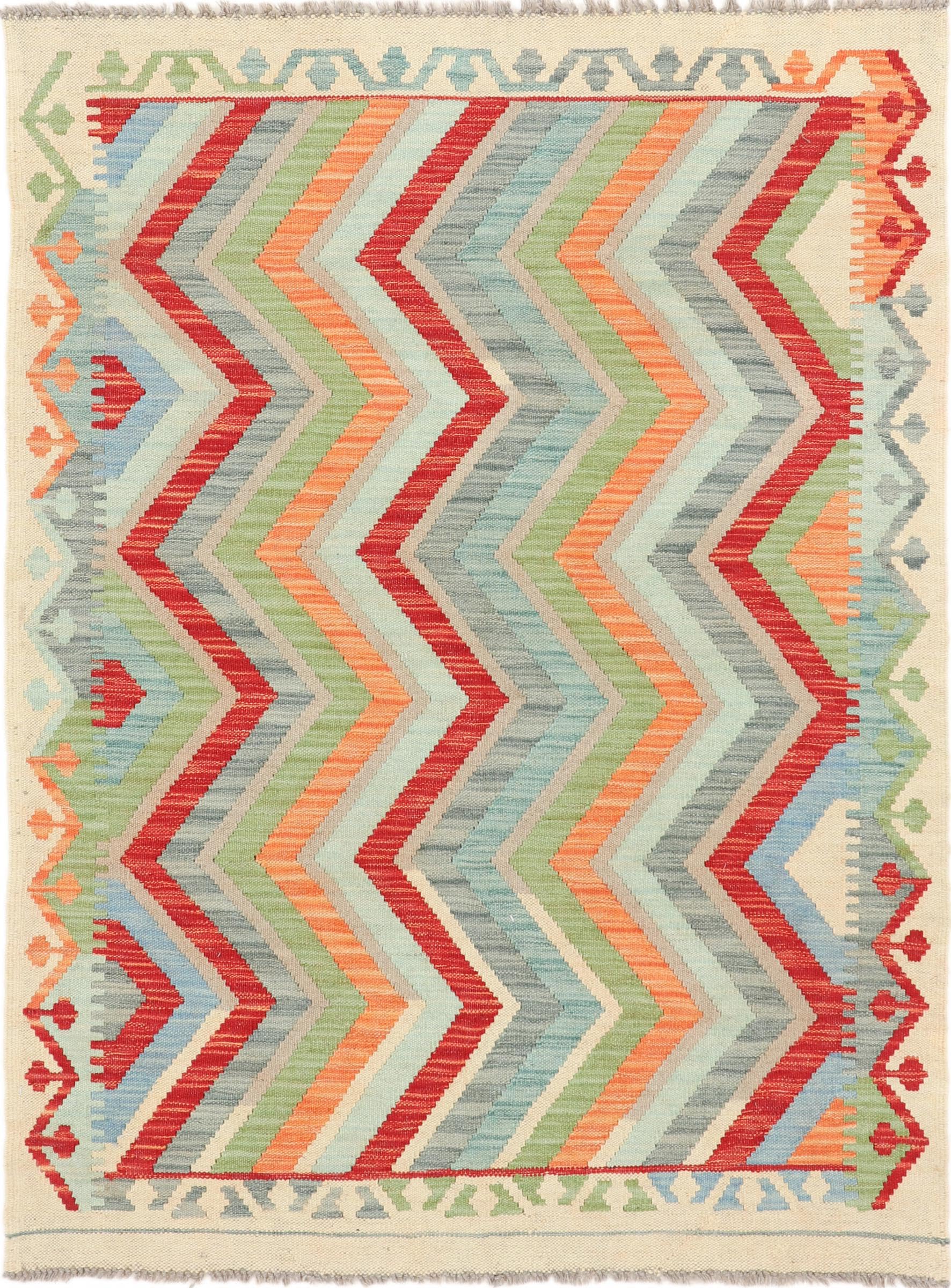 Tapis d'orient Kilim Afghan en laine véritable tissé main de taille 106x143 cm