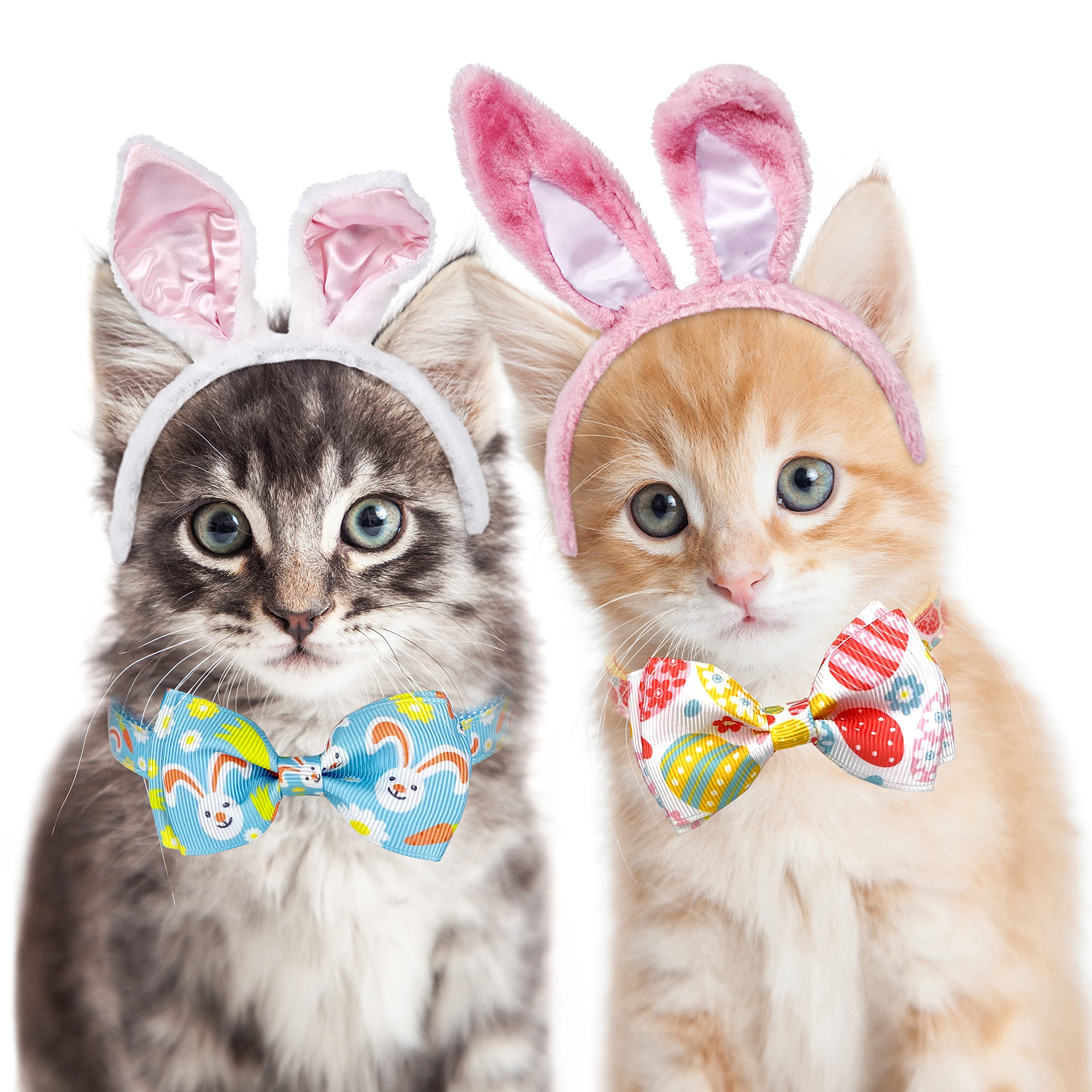 2 Stück Oster-Katzenhalsband mit Fliege und Glocke, Urlaub Kitty Kitten Breakaway Halsband für Jungen und Mädchen Katzen