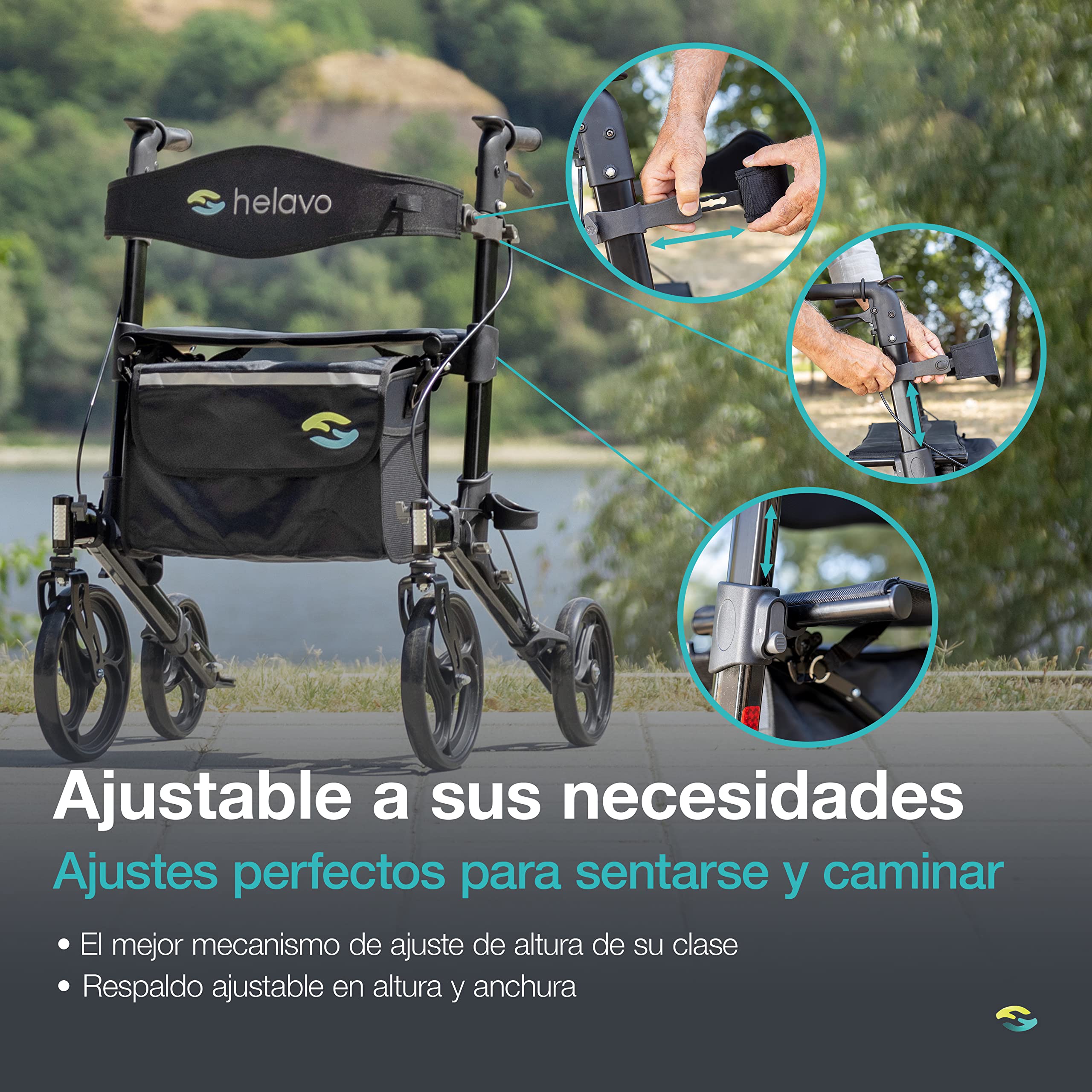 HELAVO Andador para Ancianos Plegable con asiento - Andadores de Aluminio Ajustable Individualmente - Perfecto para Casa y Fuera