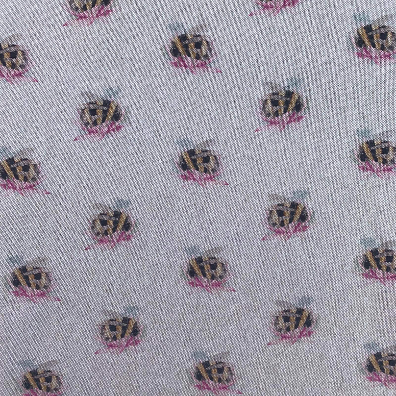 Discover Lifestyle & Fashion Fabrics Beige Bombini Bees Bumblebee Watercolour Woodlands Digital Print Design Cotton Rich Linen Look Fabric Curtains Blinds Craft Quilting Patchwork Upholstery | 55" - 140 Cm Wide | Per Half Metre
