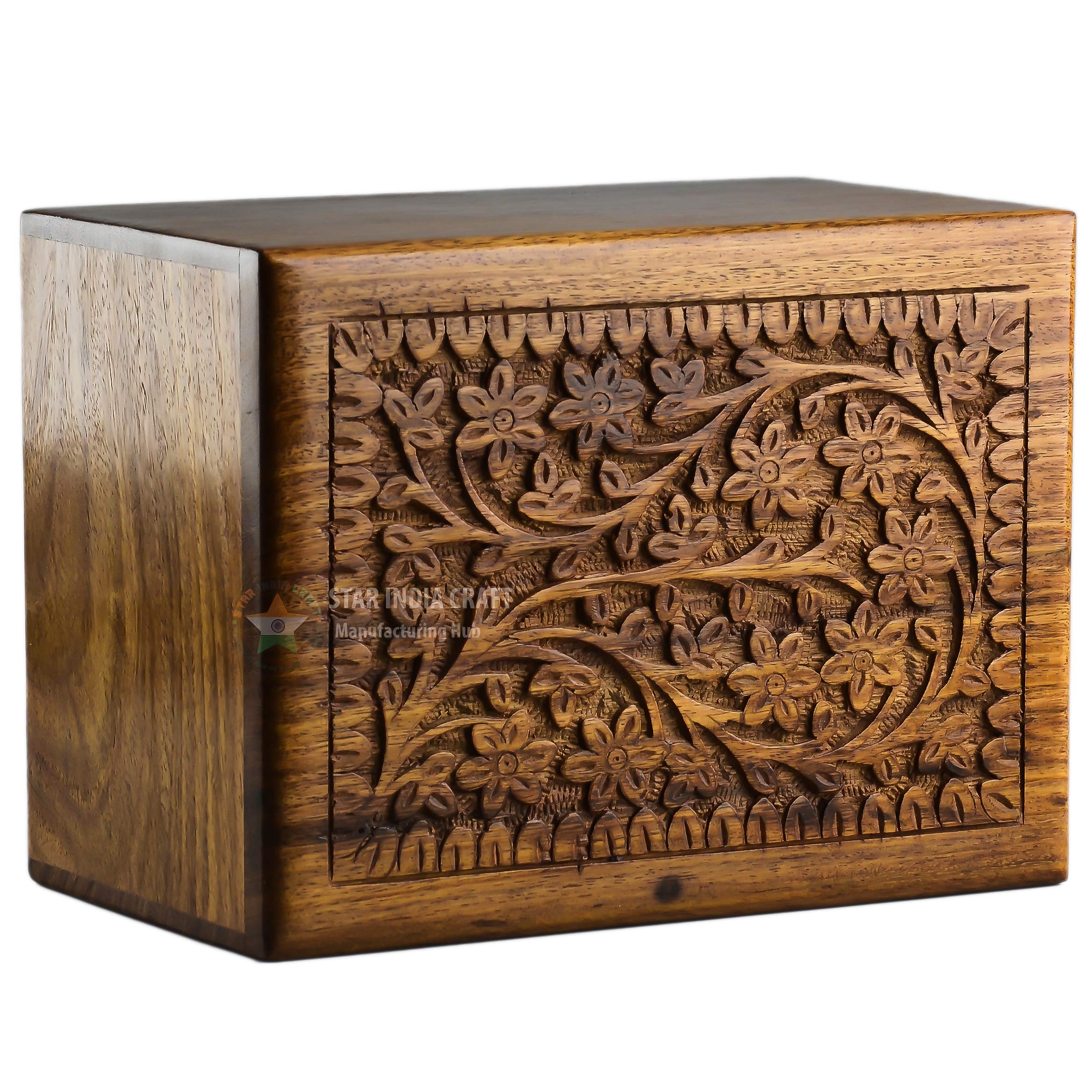 STAR INDIA CRAFT Wooden Tree of Life Urn for Human Ashes, Rosewood Cremation Urn, Handmade Wood Urn Box for Ashes - Burial Pet urn for Dogs Ashes, Keepsake Box, Dog Urn,Cat Urn (Brown, XL - 400 Cu/In)