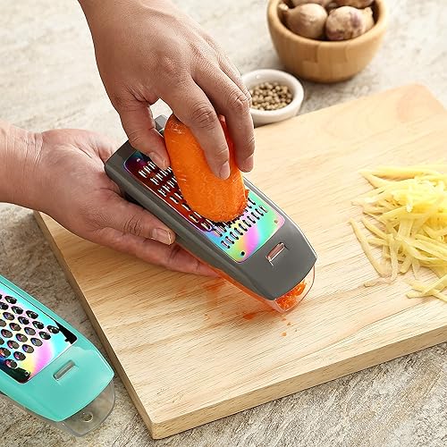 Miniatura 9 de KYA27 - Juego de cuchillos de cubiertos de color arcoíris con bloque de madera + ralladores Marco Almond MA63 para cocina