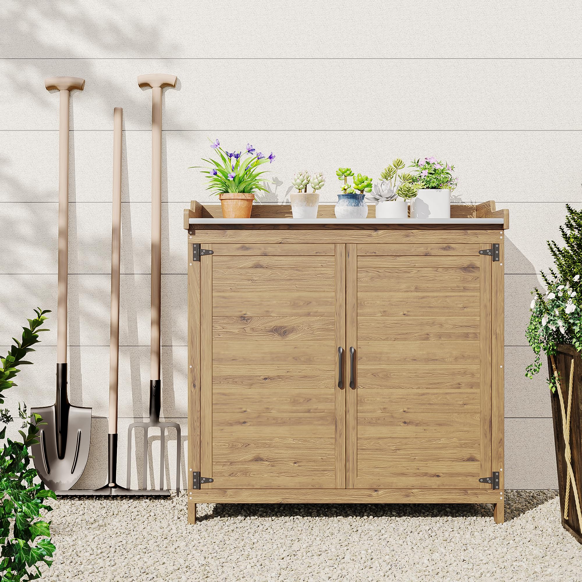 Bealife Table à Plantes avec Rangement 98x48x95 cm Naturel