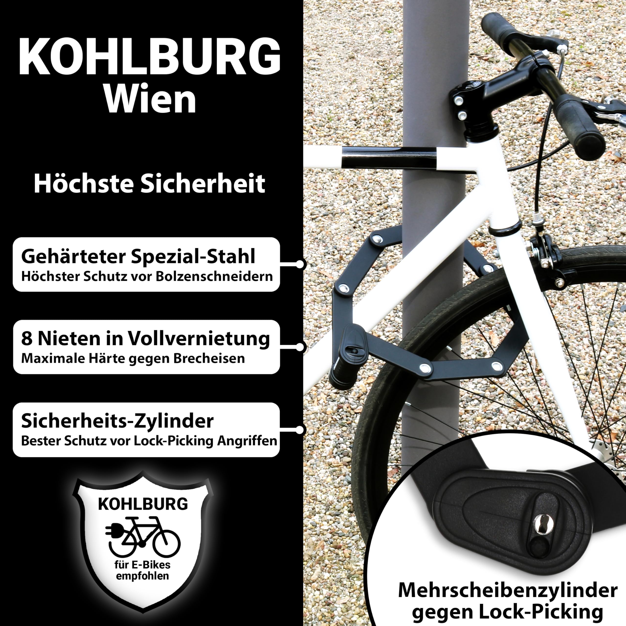 KOHLBURG Fahrrad Faltschloss höchste Sicherheit bei nur 1kg – 89cm Modell Wien – Fahrradschloss mit Halterung – sehr sicheres Fahrradschloss als e Scooter Schloss & eBike Faltschloss Fahrrad sicher