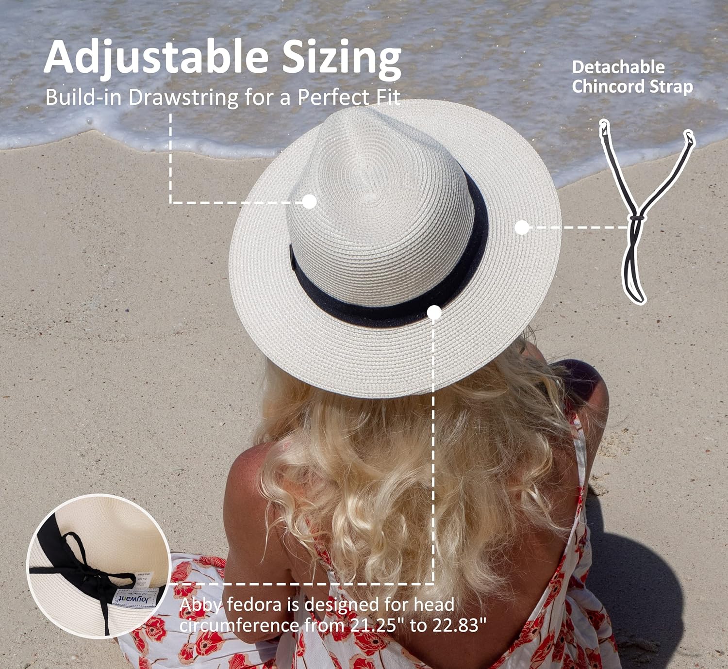 Joywant Womens Straw Fedora Beach Sun Hat, Packable Wide Brim Panama Hat for Women UV UPF50+ Summer Hat - Image 4