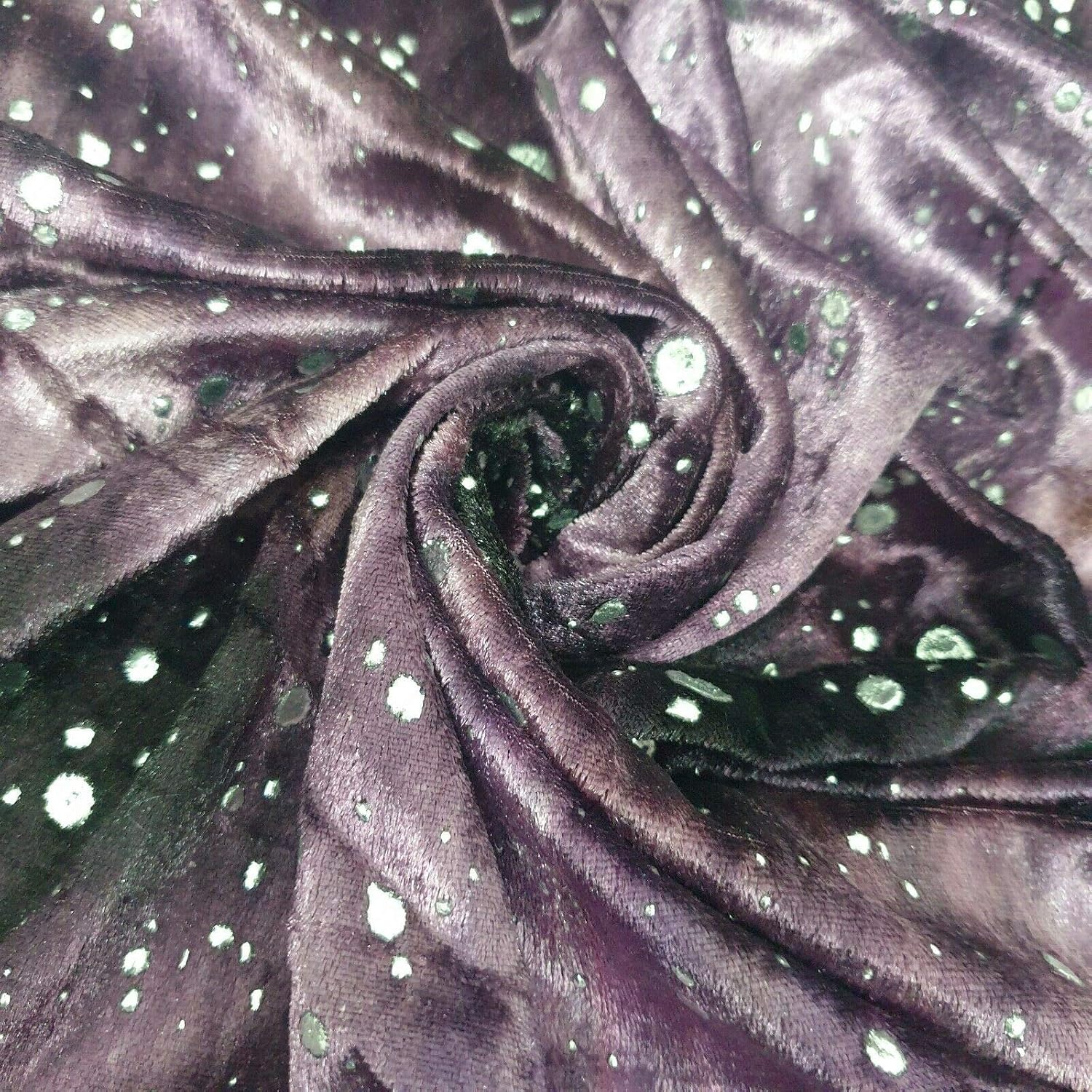 Purple Velvet Elastane Fabric Galaxy Cosmos Design with Silver Metallic Spots 58" (Purple) - Image 4
