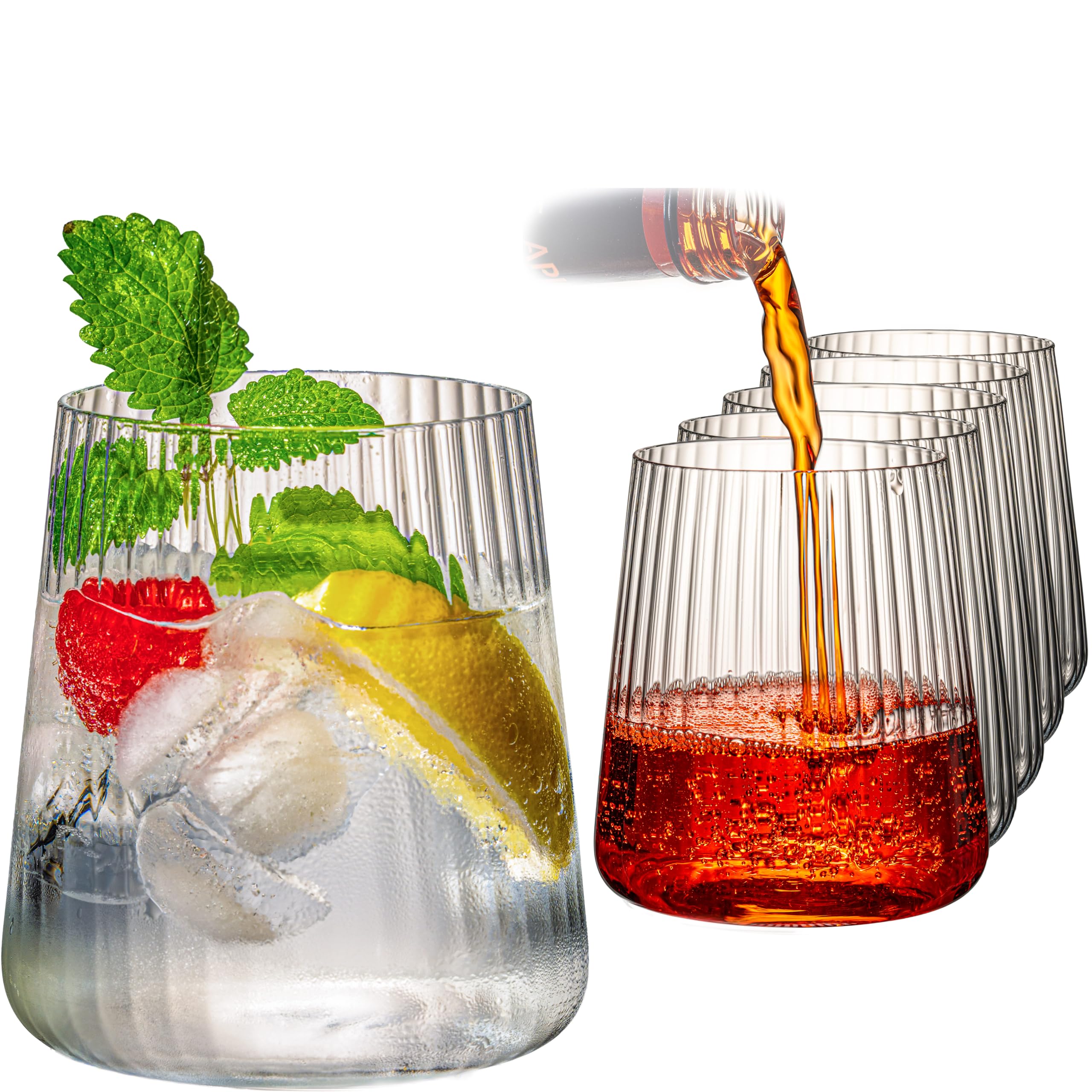Verres à boire à nervures pour repas de famille - Gobelets à eau 450 ml série London