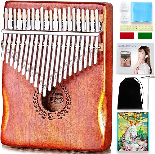 Everjoys Kalimba - Piano de pulgar de 21 teclas, instrumento musical profesional, marimbas con bolsa de tela suave portátil, libro de canciones