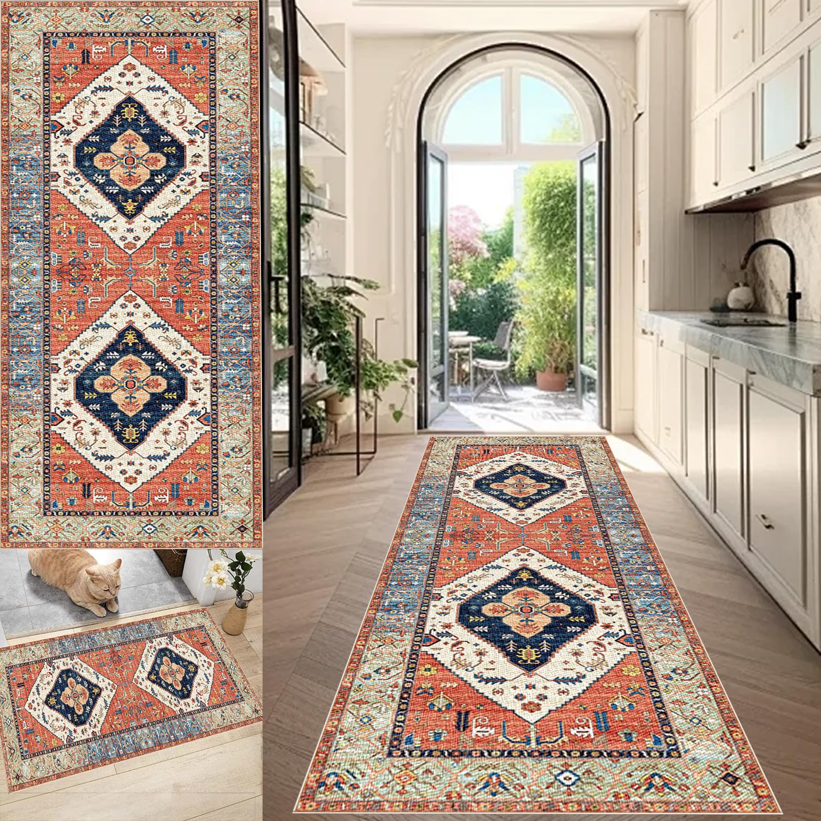 Hallway Runner Rug Non Slip Carpet Runners for Hallways Kitchen Mat Washable Long Hall Runner 70 x 240 cm Narrow Rugs Area Rug Runner Floor Carpet Runner for Corrido Bedroom Laundry Room Door Mats