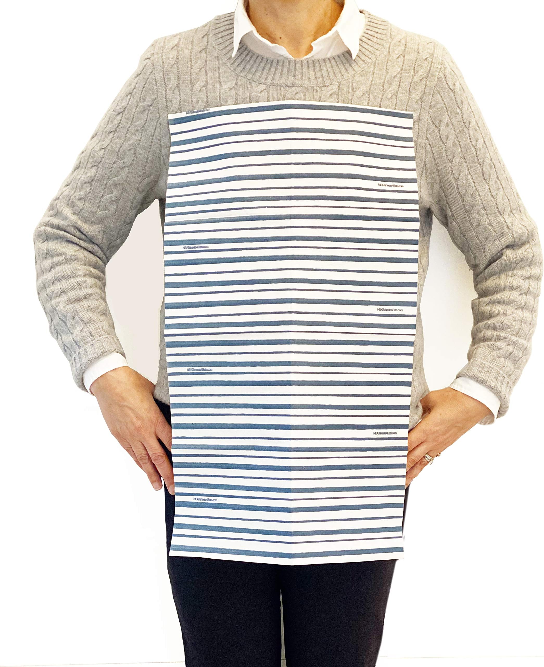 NEATsheets Disposable Adhesive Clothing Protector Bib for Adults & Kids, 100-Count, Blue Stripe | 13" X 22" | Stylish, Absorbent & Spill/Stain/Liquid Resistant