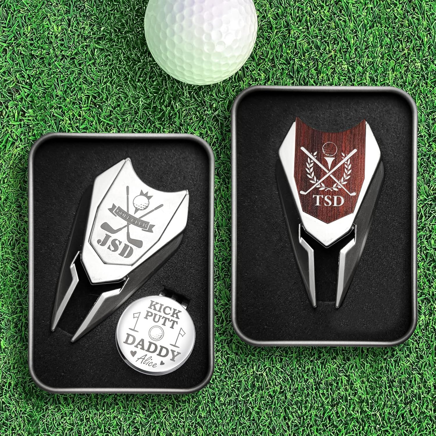review Personalized (2 Pack) Golf Ball Marker|Divot Repair Tool Custom Engraved Name Hat Clip Golfer Accessories for Dad Grandpa Husband Boyfriend Him Birthday Anniversary
