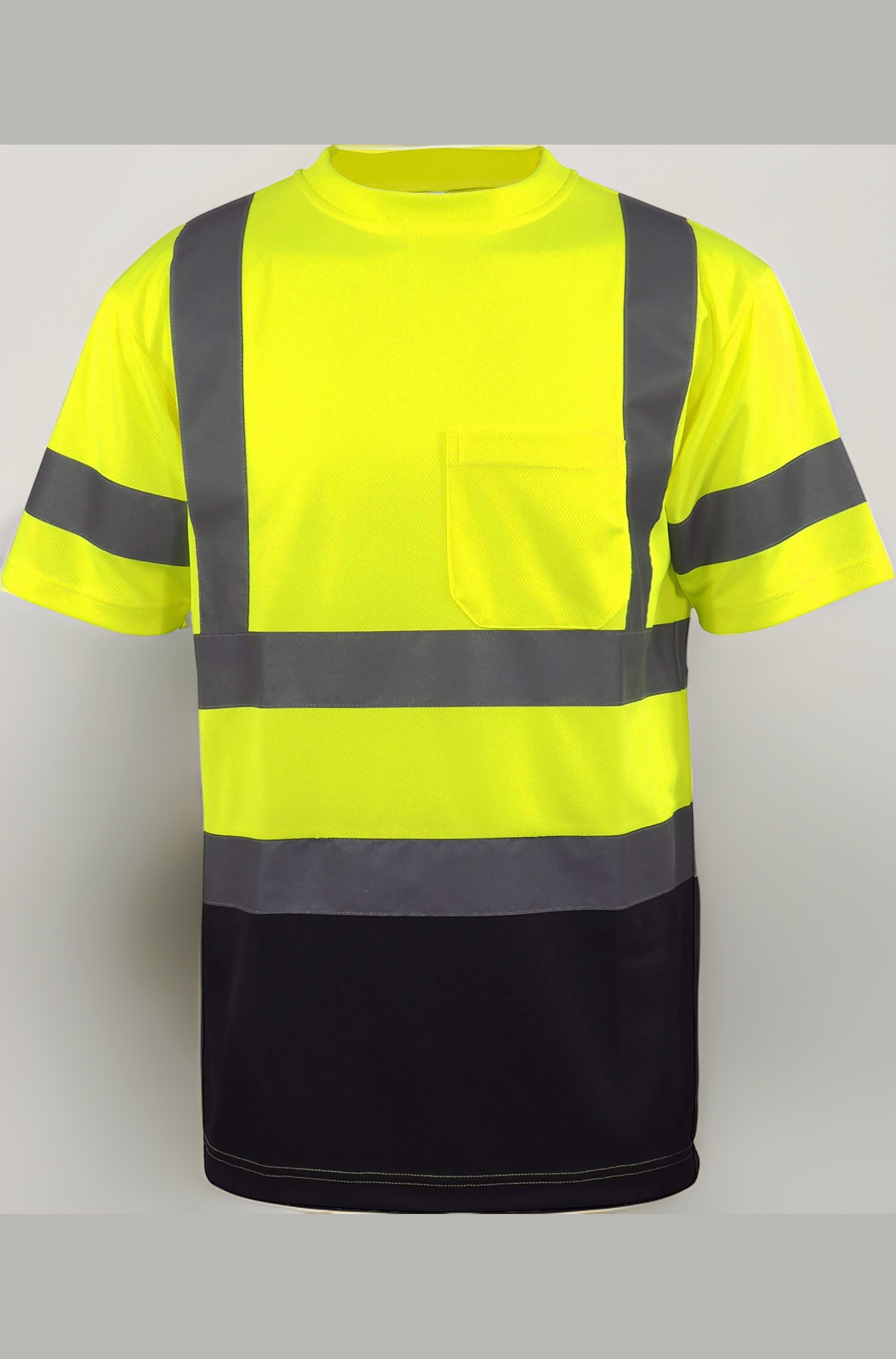 L&M Hi Vis Class 3 T Shirt Reflective Safety Lime Orange Short Long Sleeve HIGH Visibility, Black Bottom