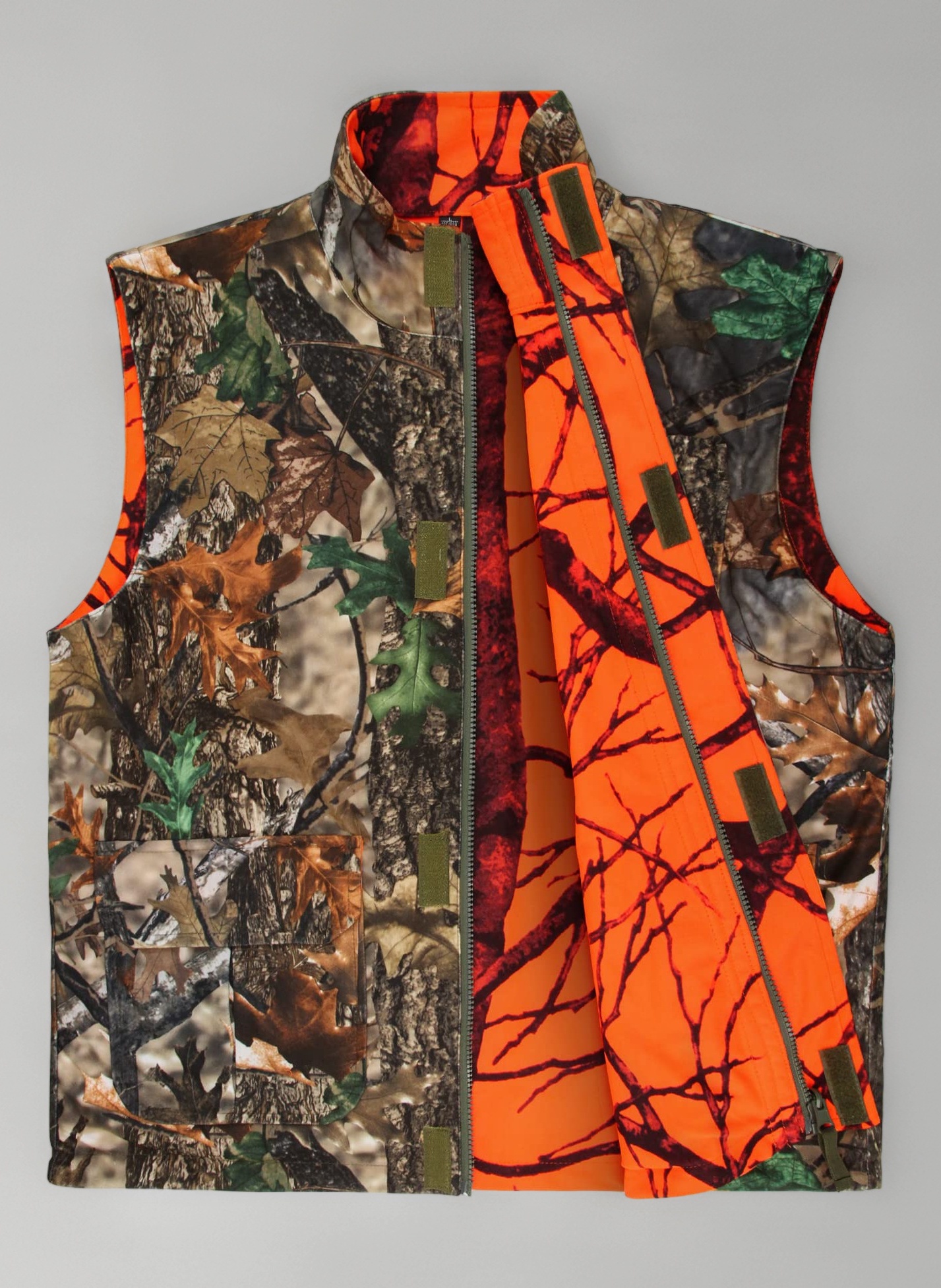 GUGULUZA Soft Men's Hunting Vest Safty Waistcoat with Pockets Reversible Orange + Camo