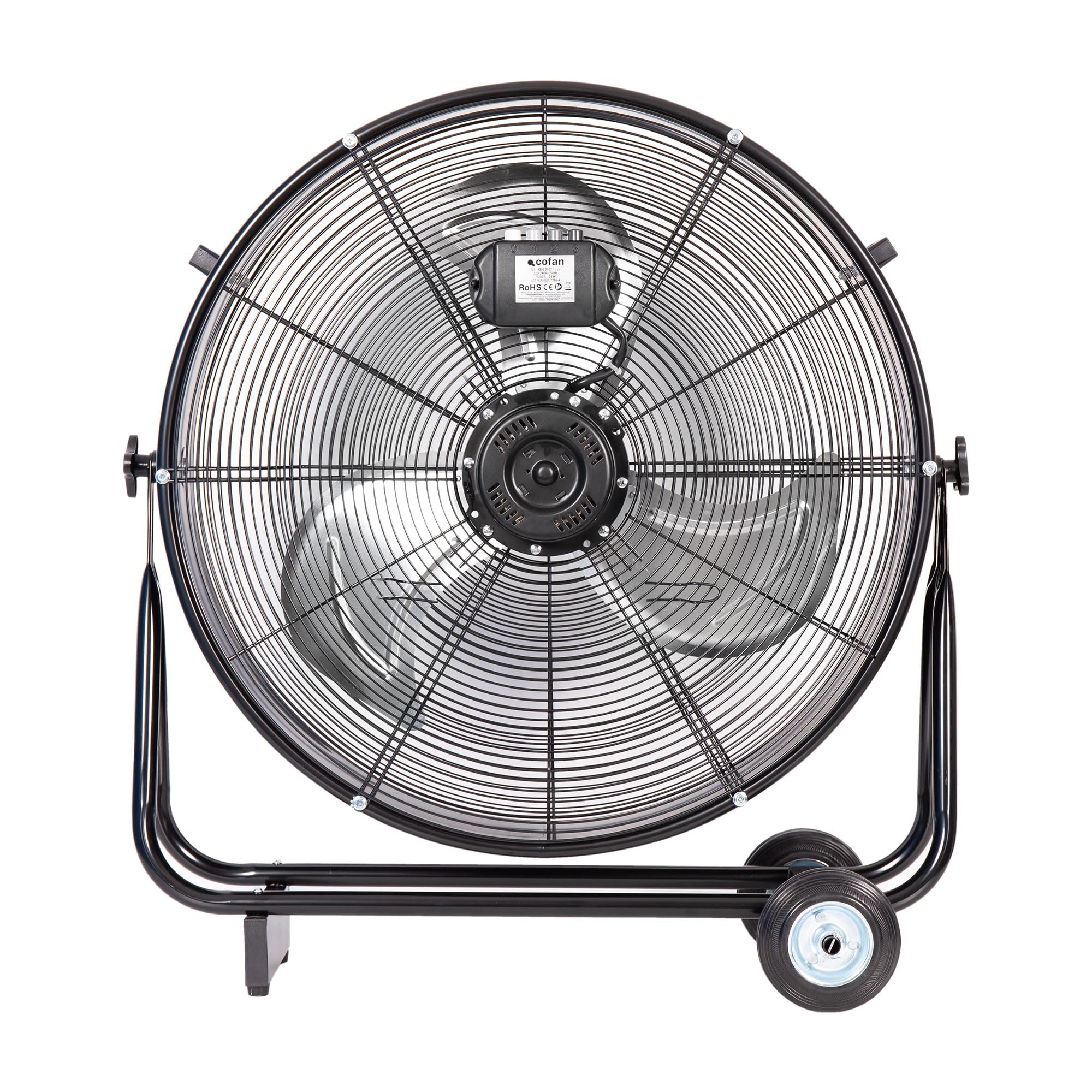 Cofan Ventilador Industrial de Suelo 200 W, 75 cm, 3 Velocidades, 3 Aspas de Aluminio de Alta Resistencia, con Ruedas, sin Asas, Motor Potente, Color Negro