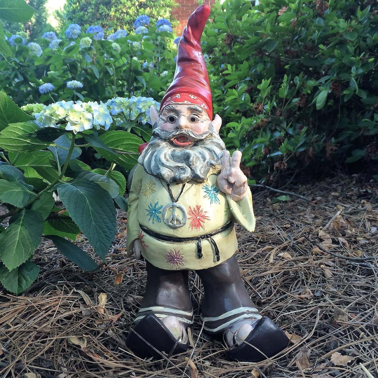 Nowaday Gnomes - The 60's Jerry Peace Man Hippie Gnome Home & Garden Gnome Statue 14" H