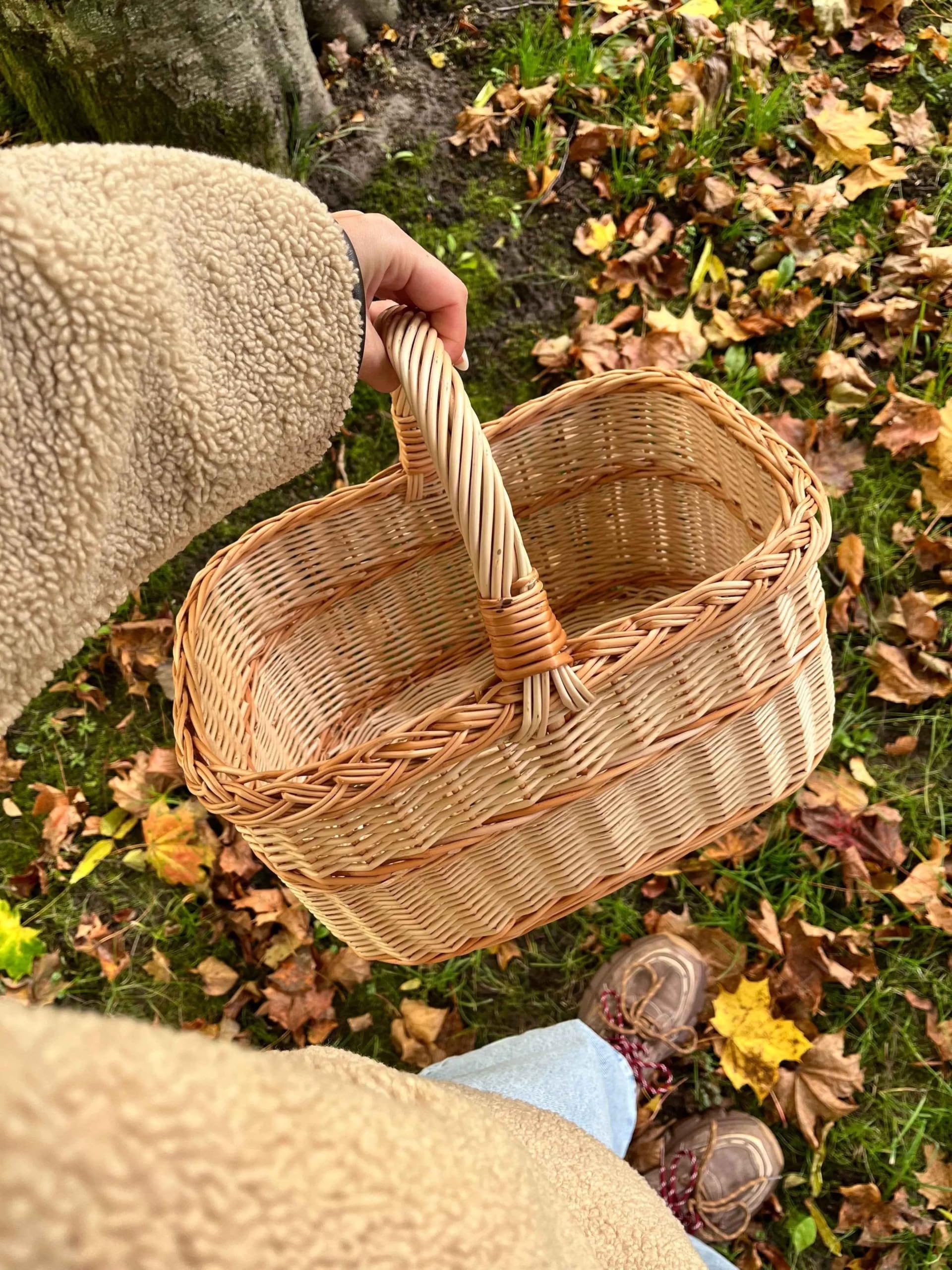 Cesta de pícnic de mimbre con borde trenzado, grande 44 x 28 cm