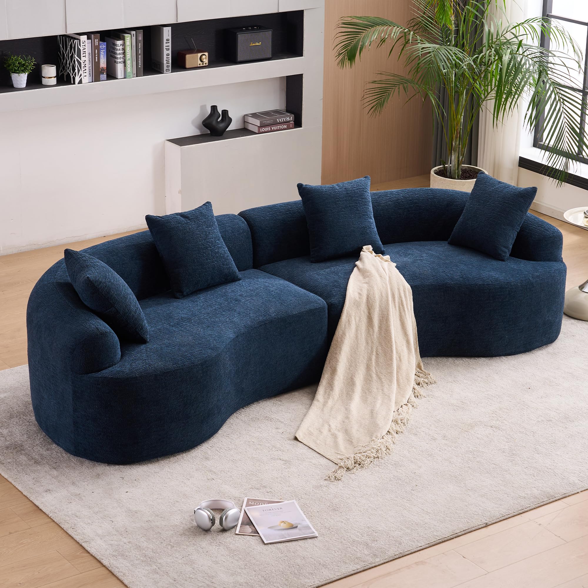 Olodumare Oversized Sectional Sofa for Living Room, 110’’ Modern Luxury Plush Chenille 4-Seater Extra Deep & Wide Seat Curved Cloud Couch with 4 Throw