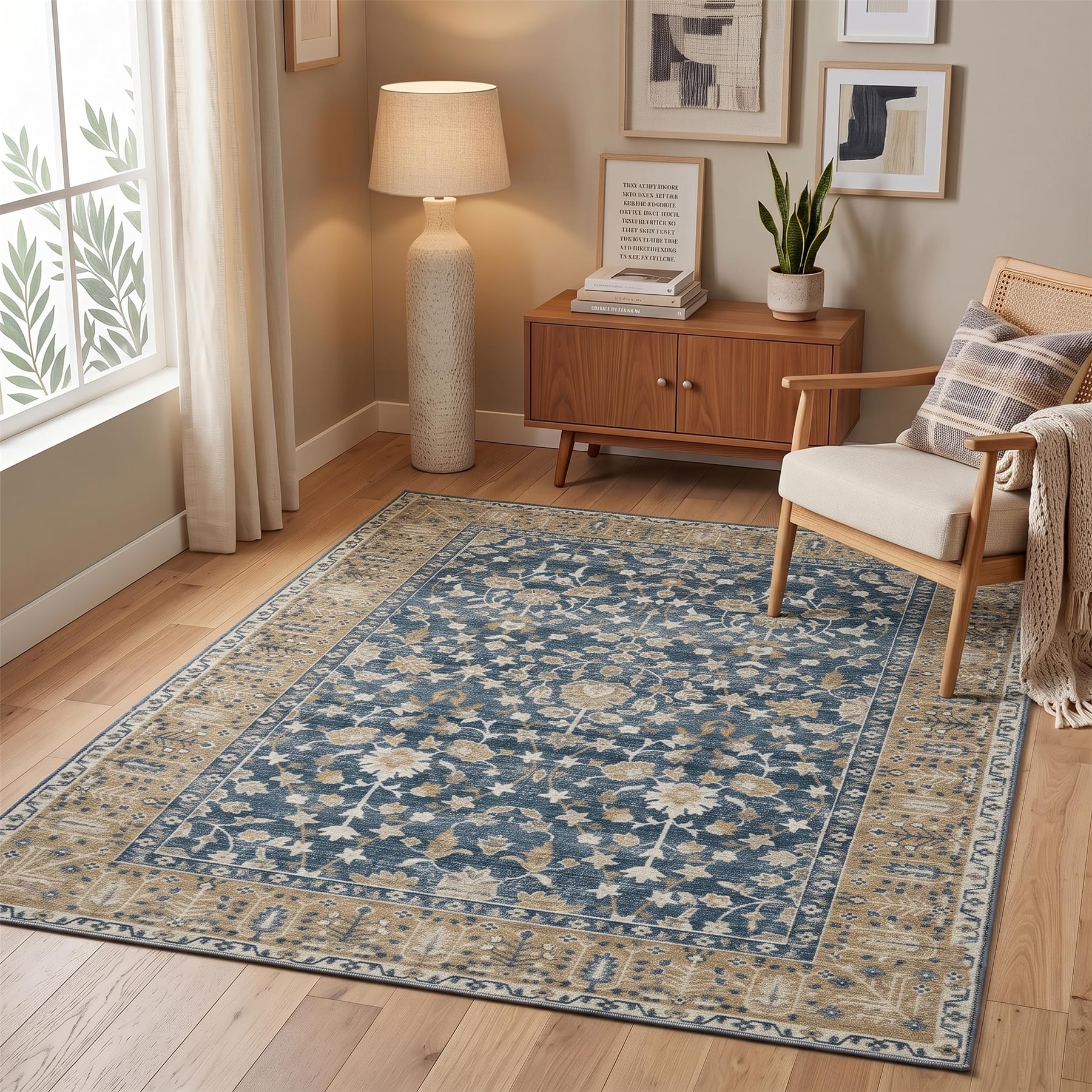 Pagnanno. Vintage Foldable & Washable Rugs Non Slip Area Carpet Low Pile Soft Printed Floor Mat for Living Room Bedroom Lounge Dining Room Kitchen Home Office (120 x 180 cm)