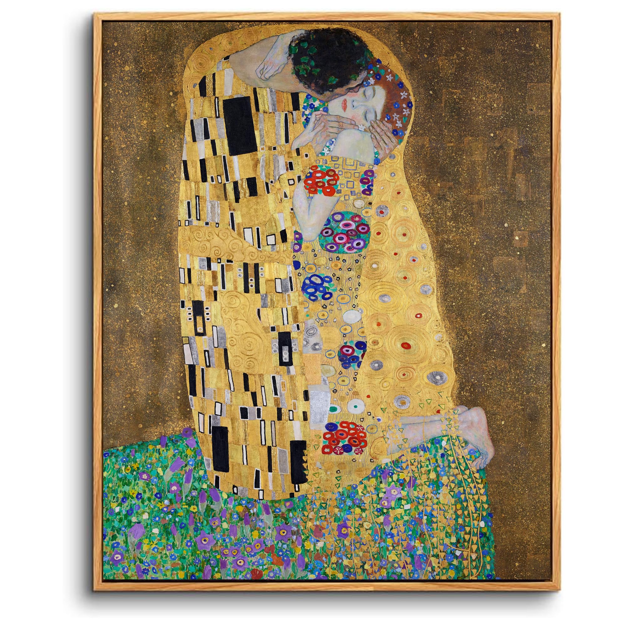 hyidecorart Cuadros Decoracion Dormitorios con Marco Madera, 60x90 cm Vintage lienzos Grandes Decorativos Pared Salon, Cuadros Decoracion Pared El Beso Los Amantes, Wall Art Comedor Pasillo Baño