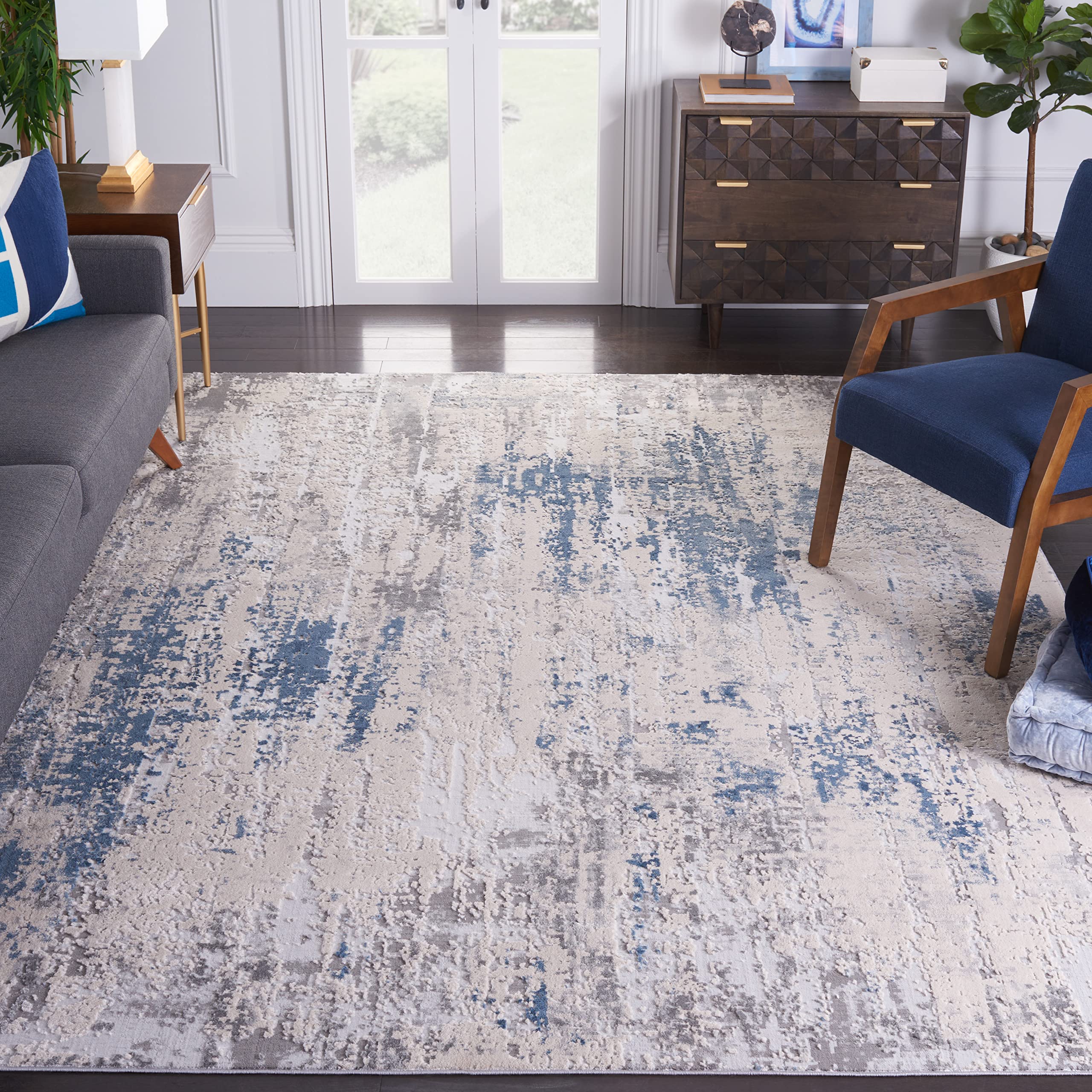 SAFAVIEH Area Rug 8x10 - Invista Collection - Large - Grey & Blue, Modern Abstract Design, Non-Shedding & Easy Cleaning, Ideal for Living Room,