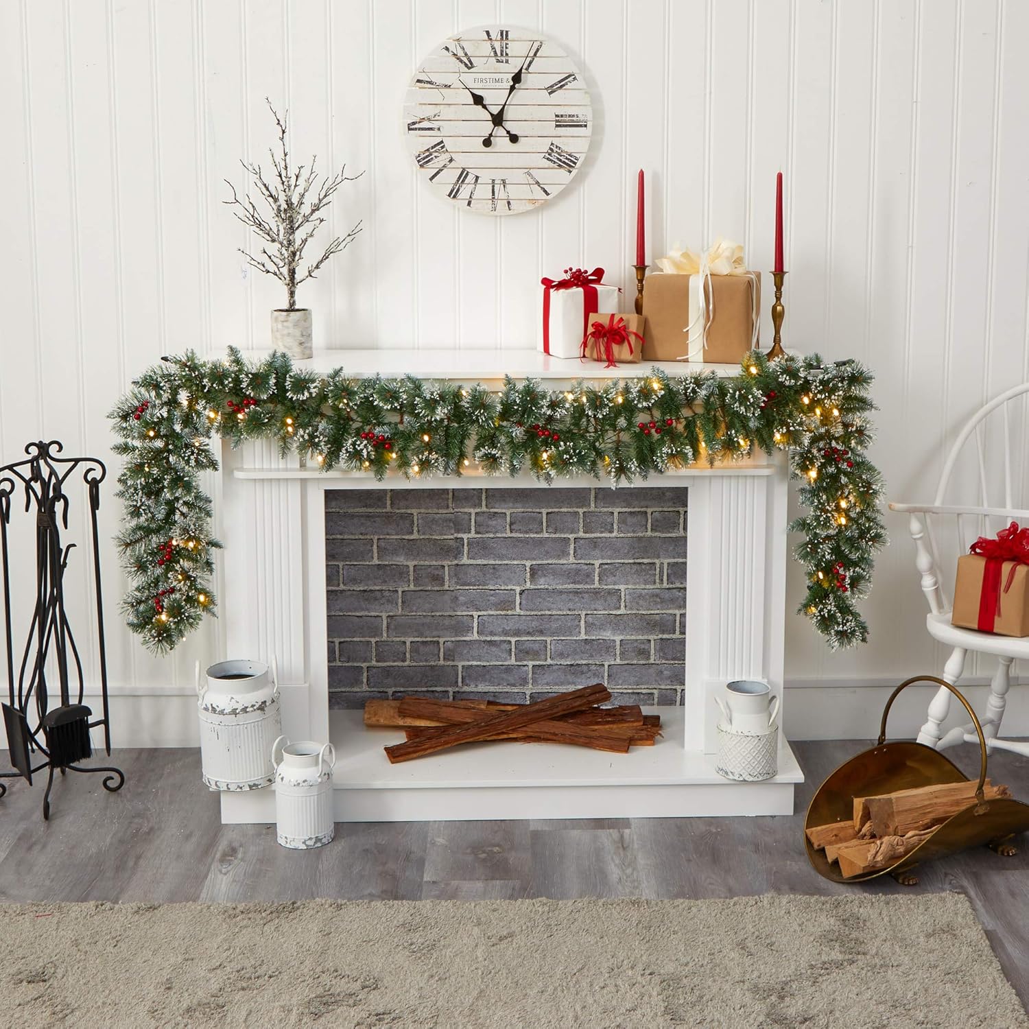 9' Frosted Pine Artificial Garland with Clear LED Lights