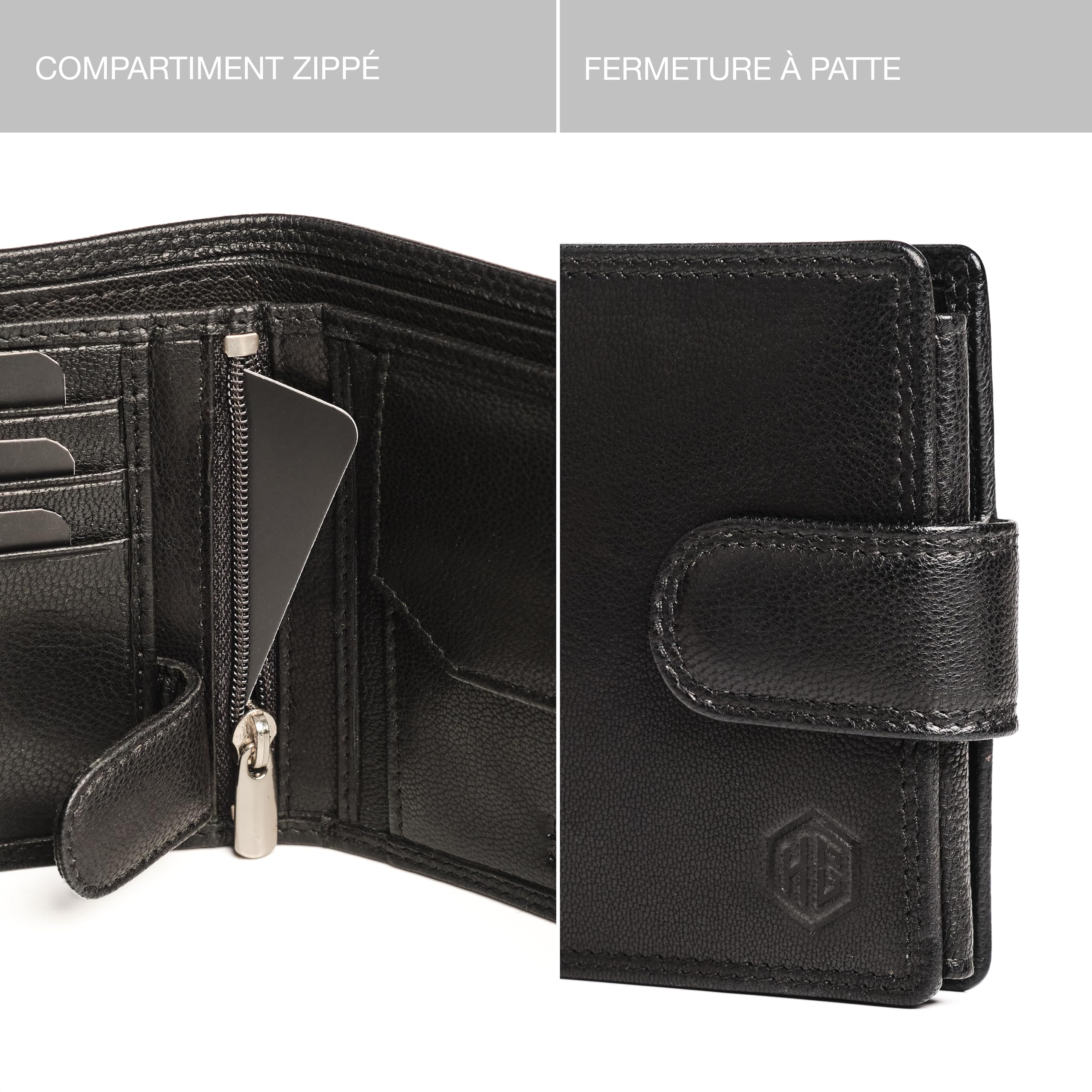 HansGo Portefeuille Homme Cuir Veritable - Portefeuilles et Portecarte avec Blocage RFID- Porte Monnaie Homme - Grande Capacite Poche à Glissière Pièces de Monnaie – Porte Carte Bancaire.
