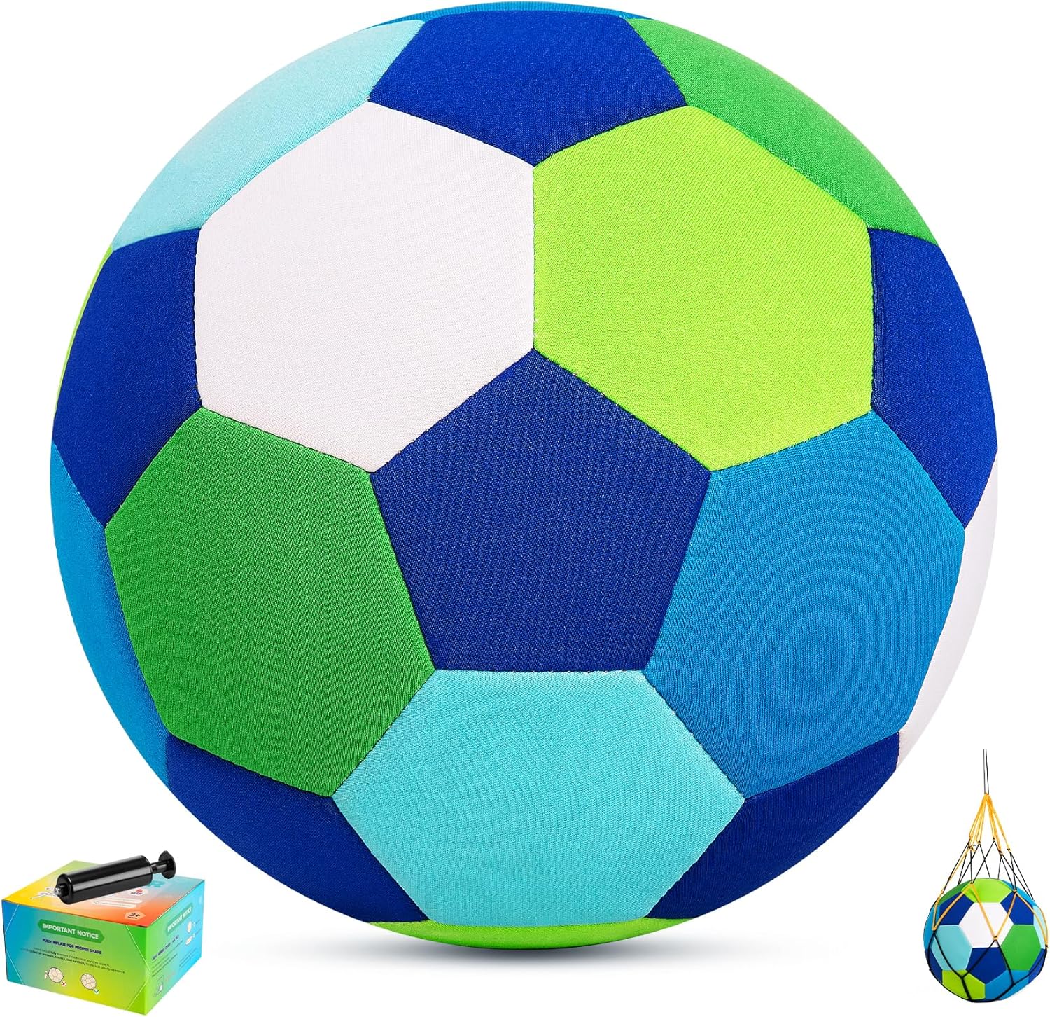 INPODAK Balón de fútbol para interiores tamaño 4 para niños, pelota de fútbol suave y silenciosa para el interior de la casa, con bomba y caja de