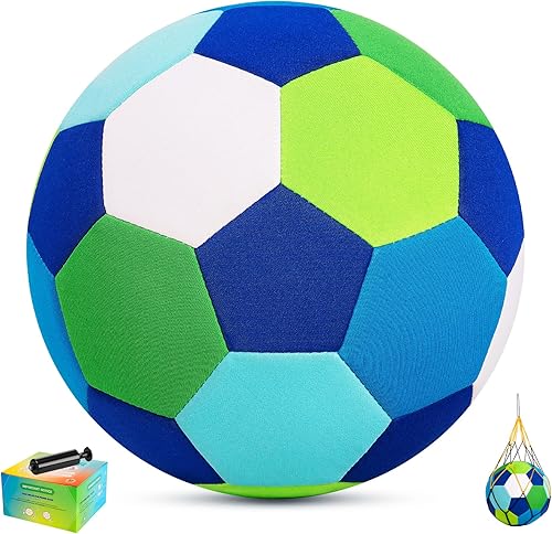 INPODAK Balón de fútbol para interiores tamaño 4 para niños, pelota de fútbol suave y silenciosa para el interior de la casa, con bomba y caja de