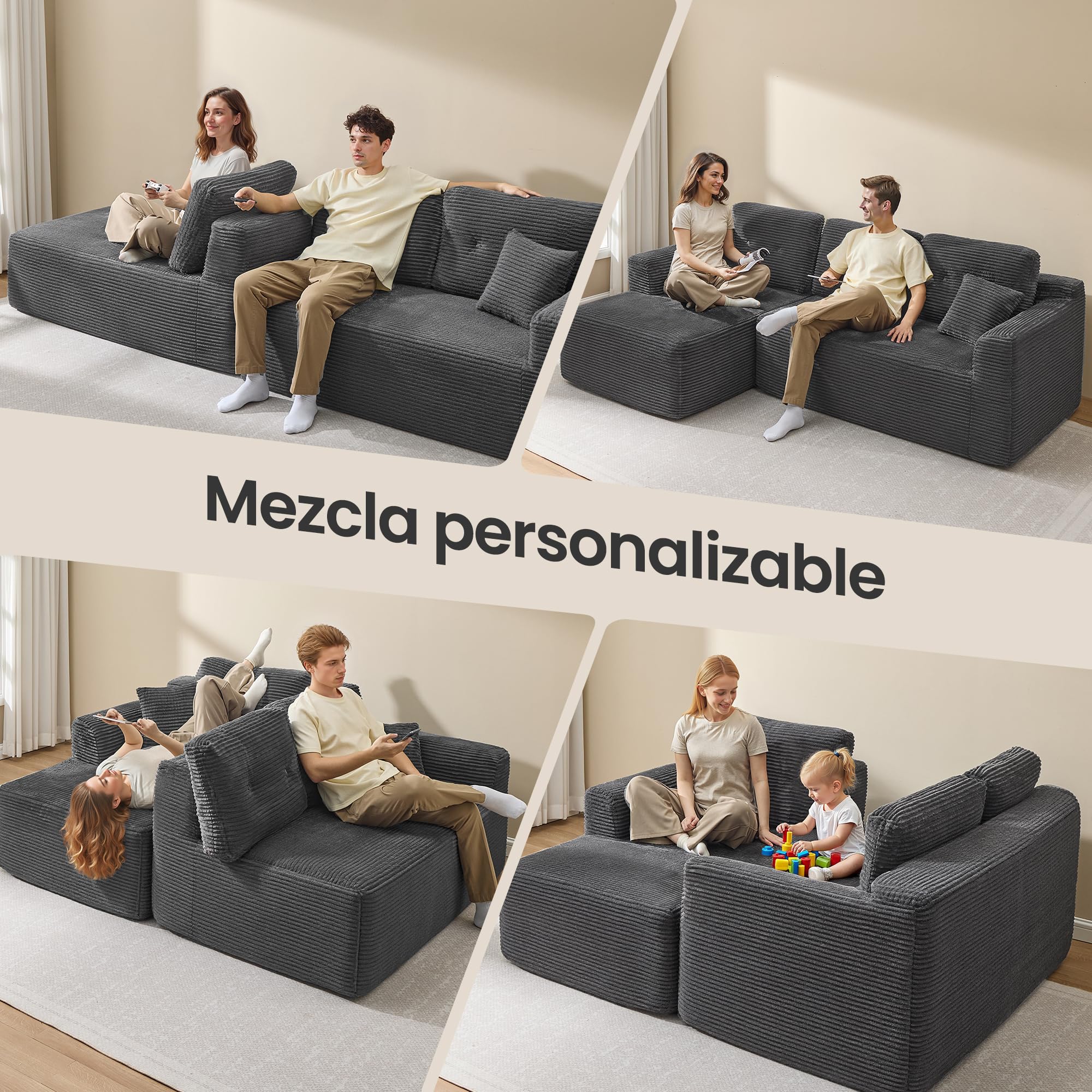 VASAGLE Sofá Esquinero, Sofá Modular de 244 cm, Entrega Compacta, Sin Montaje, con Gran Chaise Longue a la Izquierda, para Salón o Habitación de Invitados, Gris Pizarra LCS183GN01