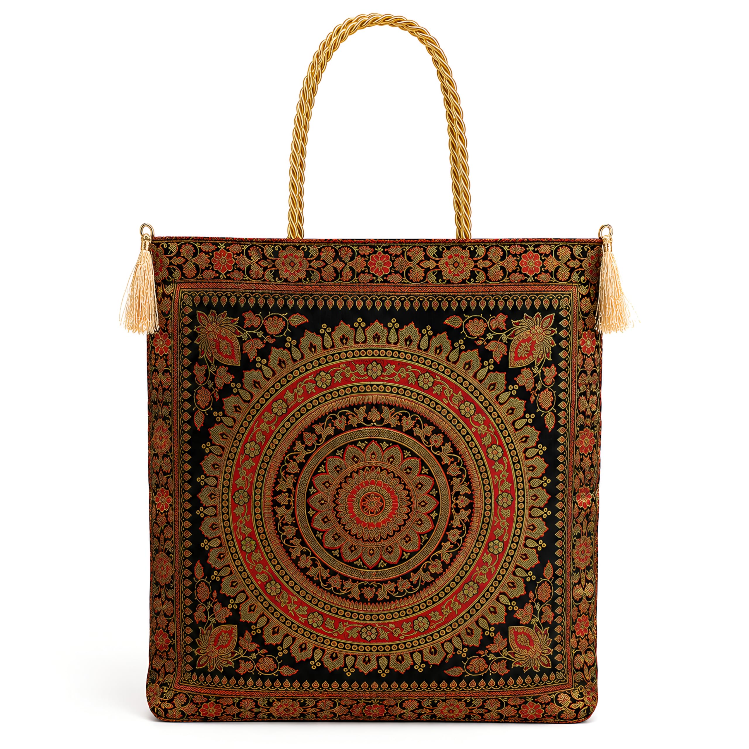 manekash Banarasi Silk Tote Bag for Women | Embroidered Ethnic Shoulder Handbag with Zipper & Pockets | Stylish Multipurpose Bag for Office, Shopping, Travel & Daily Use-picture-30
