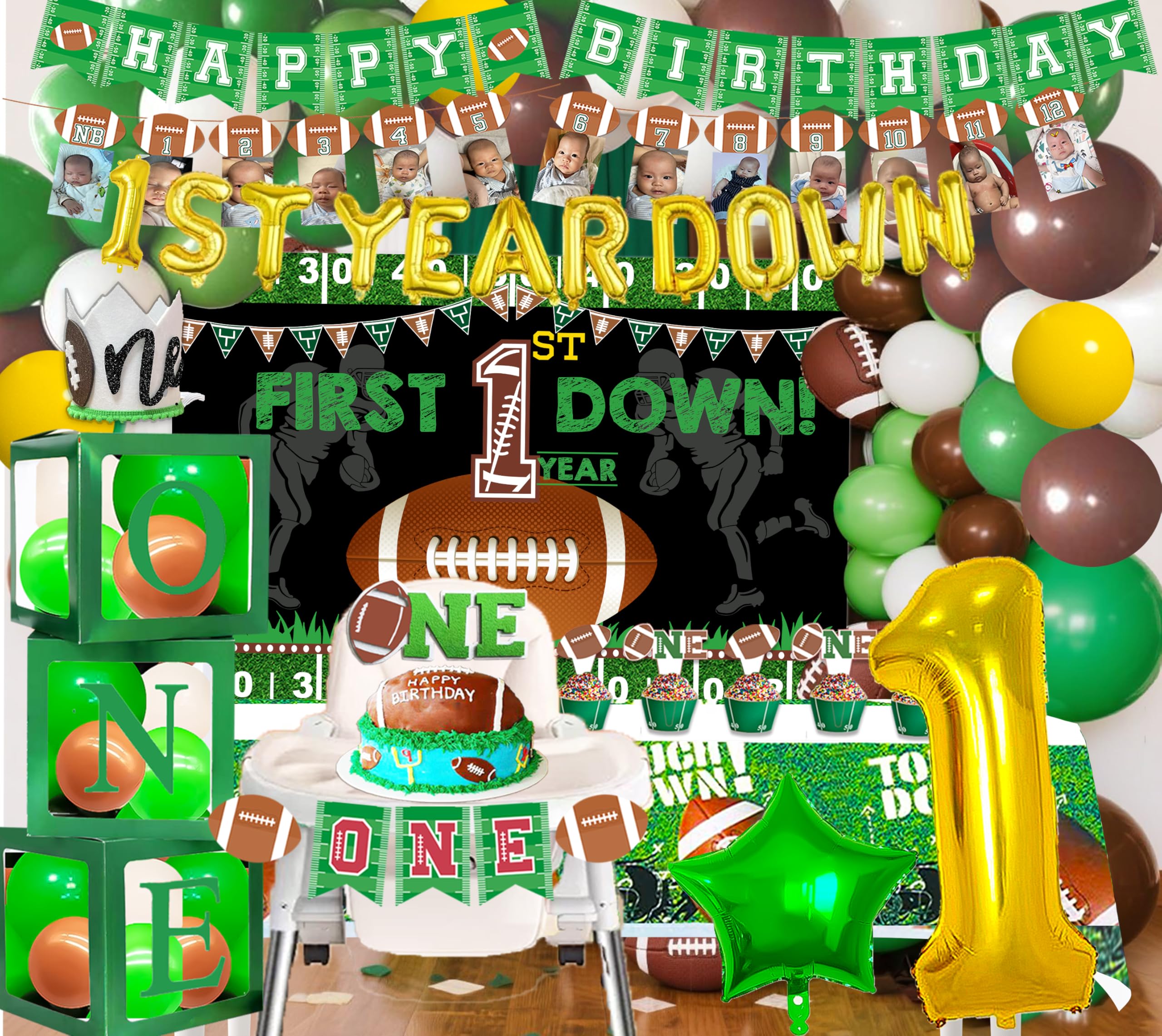 Vofrise Football First Birthday Banner - '1st Year Down' Bunting, Baby Boy Party Decorations - View #11