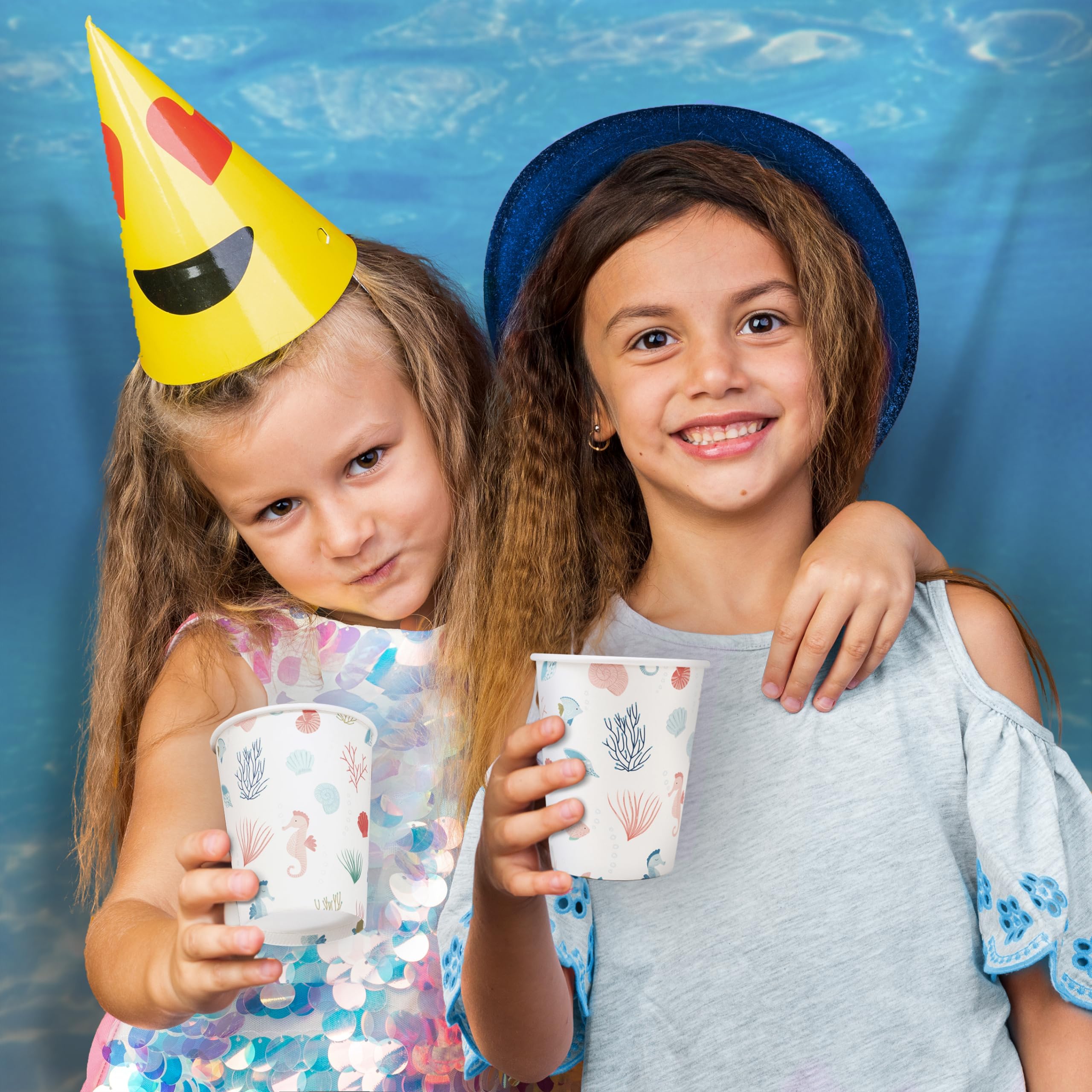 50 Stück Meerjungfrau Pappbecher – Unter-dem-Meer-Party, 237 Ml, Ozean-Motive Für Kindergeburtstag