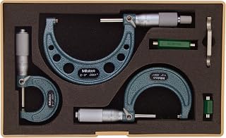 Mitutoyo 103-922 Outside Micrometer Set with Standards, 0-3" Range, 0.0001" Graduation (3 Piece Set), Silver