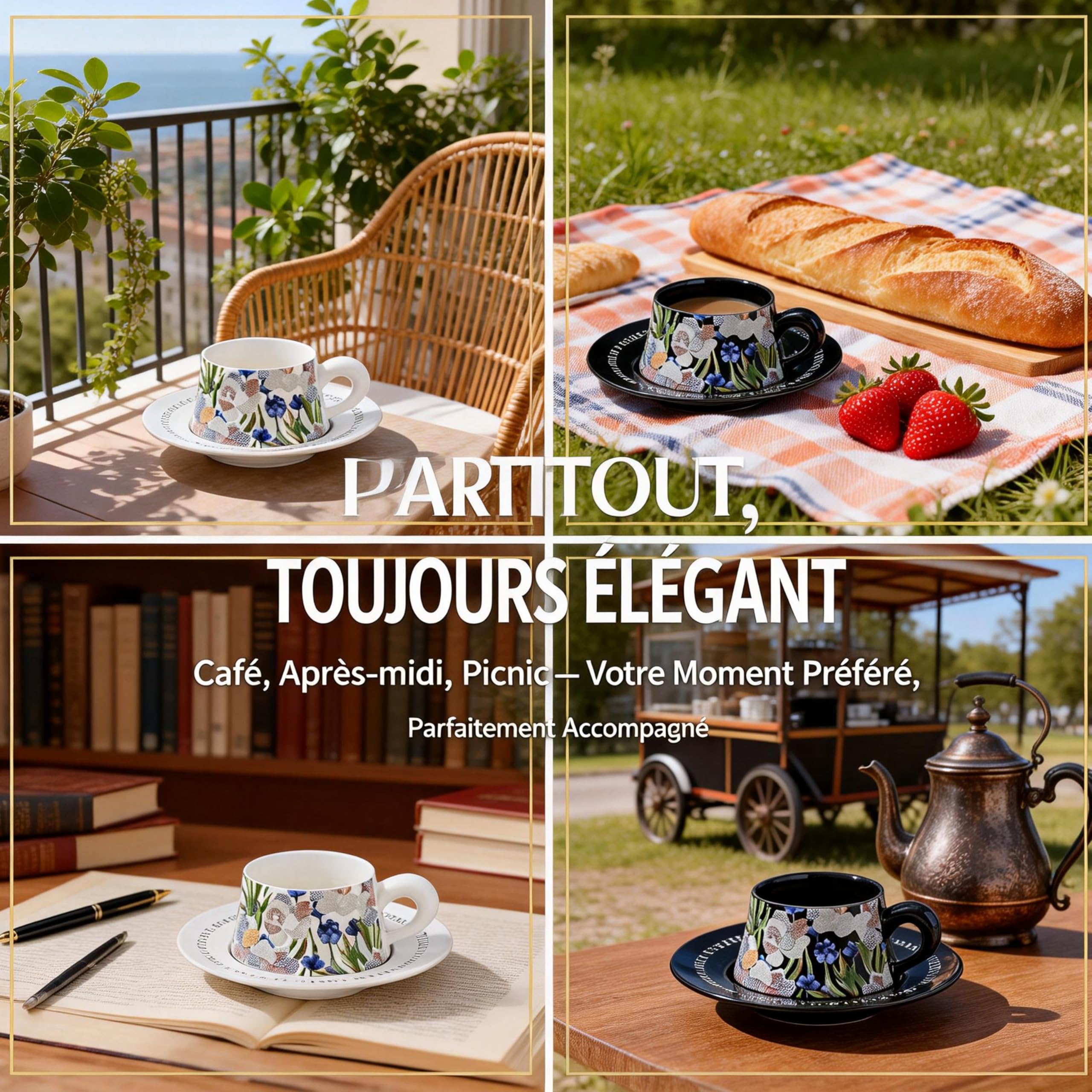 TERRATERRA Tasse à Café en Ceramique 270ml - Lot de 2 - Avec Soucoupe - Coffret Cadeau - Tasse à Thé - Tasse à Latte - Cadeau de Nouvel An