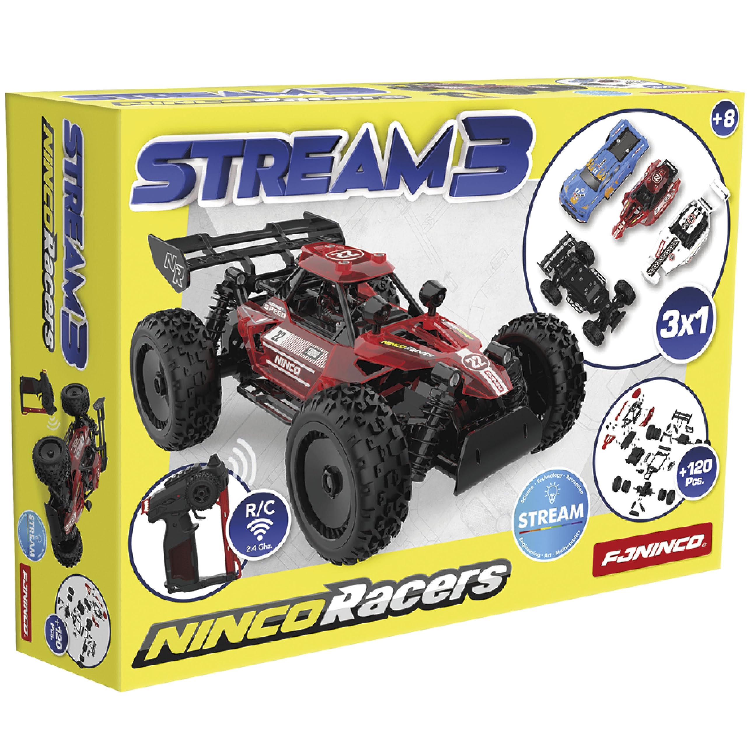 Ninco Stream3: Coche Teledirigido Que Montas Sin Herramientas, ¡elige Entre 3 Carrocerías! Más De 120 Piezas, Velocidad 8 Km/h Y Mando 2.4 GHz. Para Pequeños Mecánicos Desde 8 Años. ¡Aprende Y Juega!