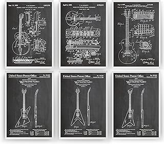 Magic Posters Retro Vintage Guitars Set Of 6 Patent Prints - Music Room Poster Gift Blueprint Retro Wall Art Original Decor - Frame Not Included