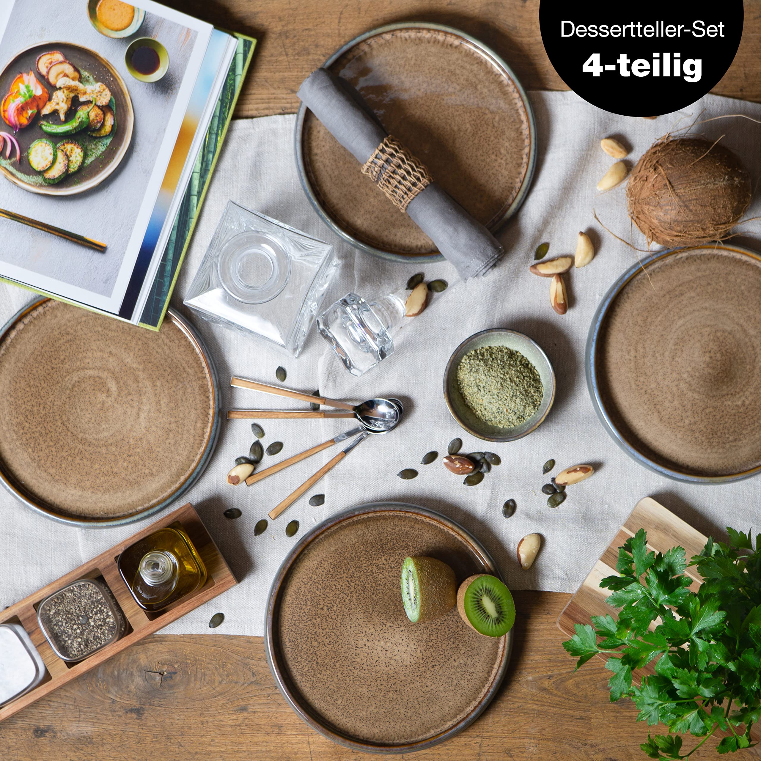 Moritz & Moritz SOLID 4x Kleine Teller 21 cm - Steinzeug Teller Set als Dessertteller, Kuchenteller, Frühstücksteller - Geschirr Set zum Servieren