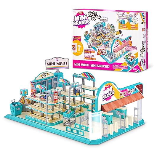 Mini Brands Retro Mini Mart Playset with 5 Amazon Exclusive Minis by ZURU – Real Miniature Collectible Store for Kids, Role Play, and Display