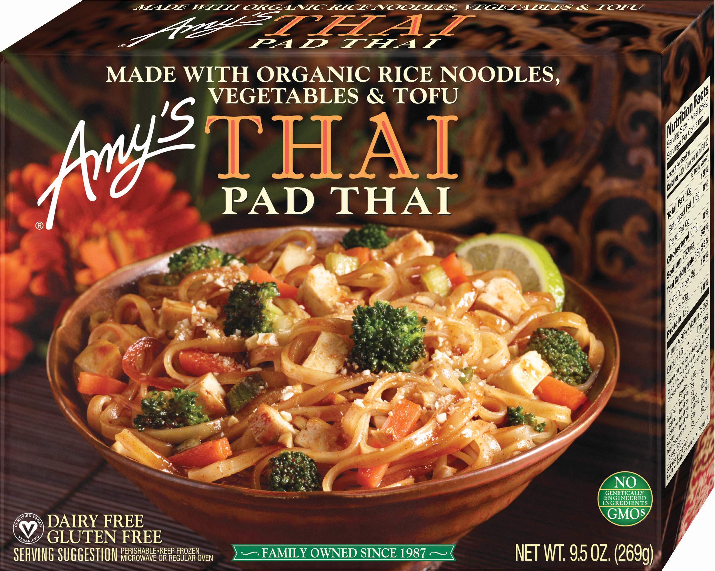 Amy's Frozen Meals, Pad Thai, Made with Organic Rice Noodles, Broccoli and Carrots, Vegan & Gluten Free, 9.5 oz