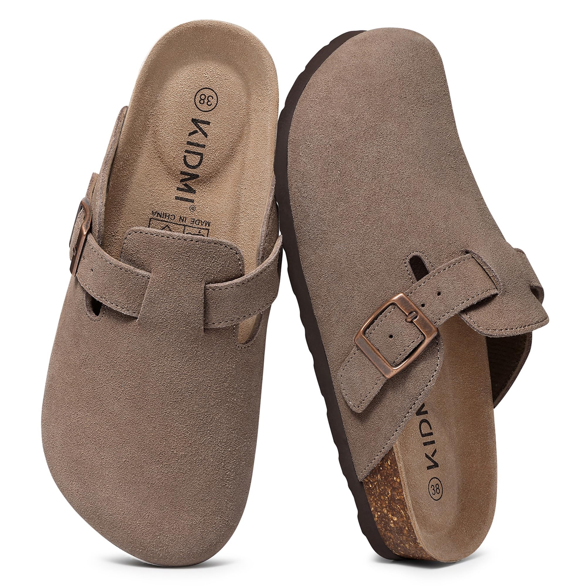 KIDMI Genuine Suede Clogs for Women Men Cork Footbed Mules Potato Shoes