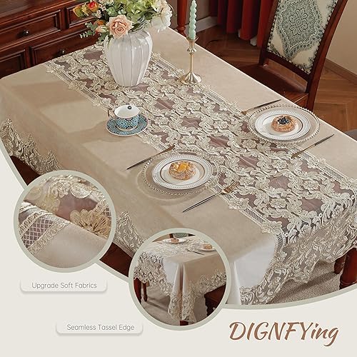 Miniatura 5 de DIGNFYING - Mantel italiano de terciopelo de encaje, retro, bohemio, elegante, rústico, rectangular, bordado dorado para fiesta de Chrimas,