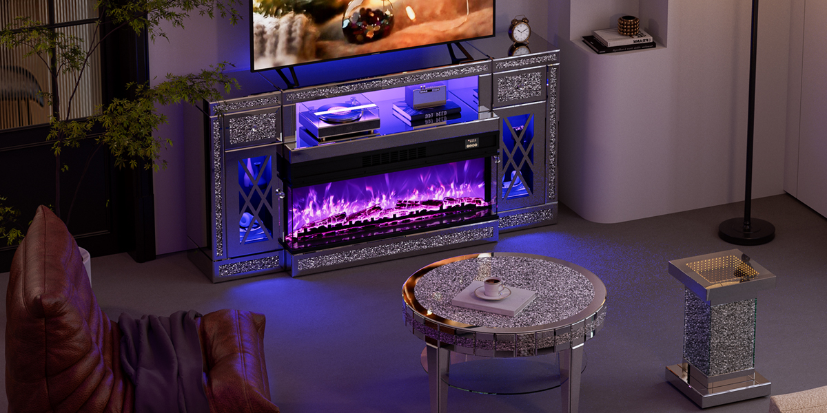 Amazon.com: IKIFLY Mirrored Fireplace TV Stand for 65+ inch TV