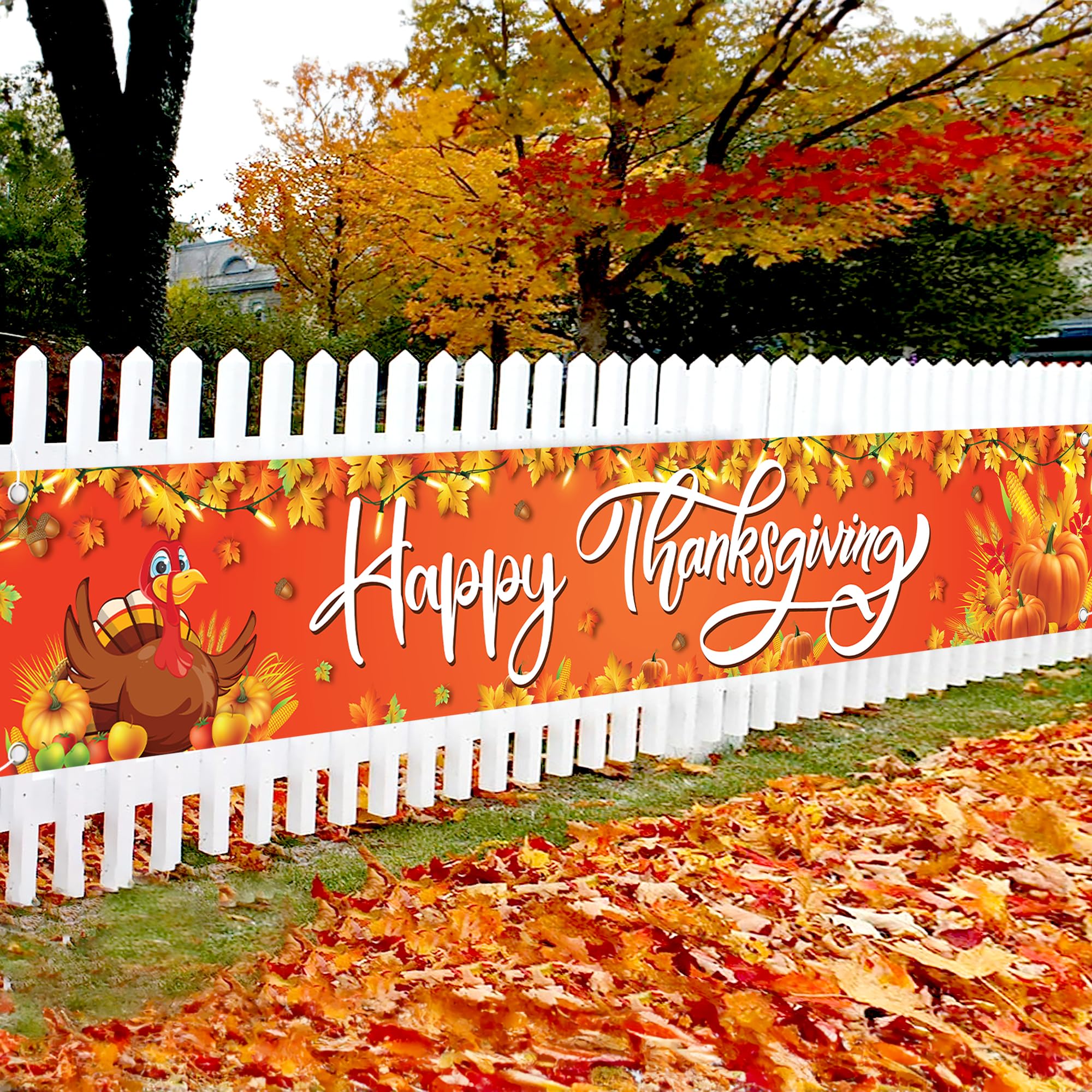 KatchOn, Happy Thanksgiving Banner Outdoor - Xtralarge, 120x20 Inch Yard Banner for Thanksgiving Banners for Outside | Fall Yard Decorations Outdoor,