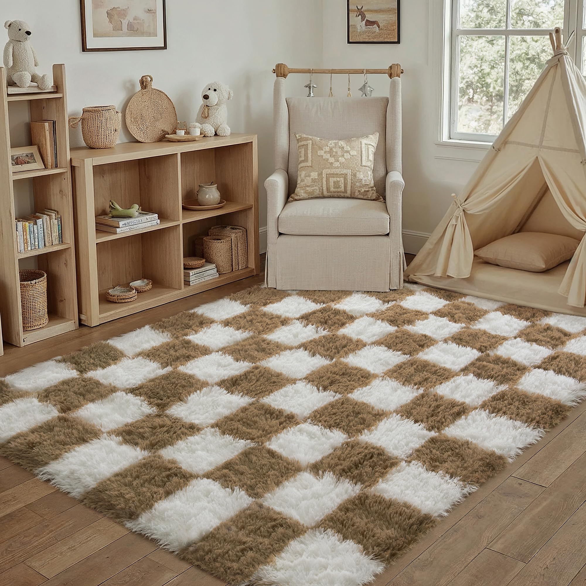 Amazon.com: PureCozy Checkered Rug 4x6 for Living Room, Brown and